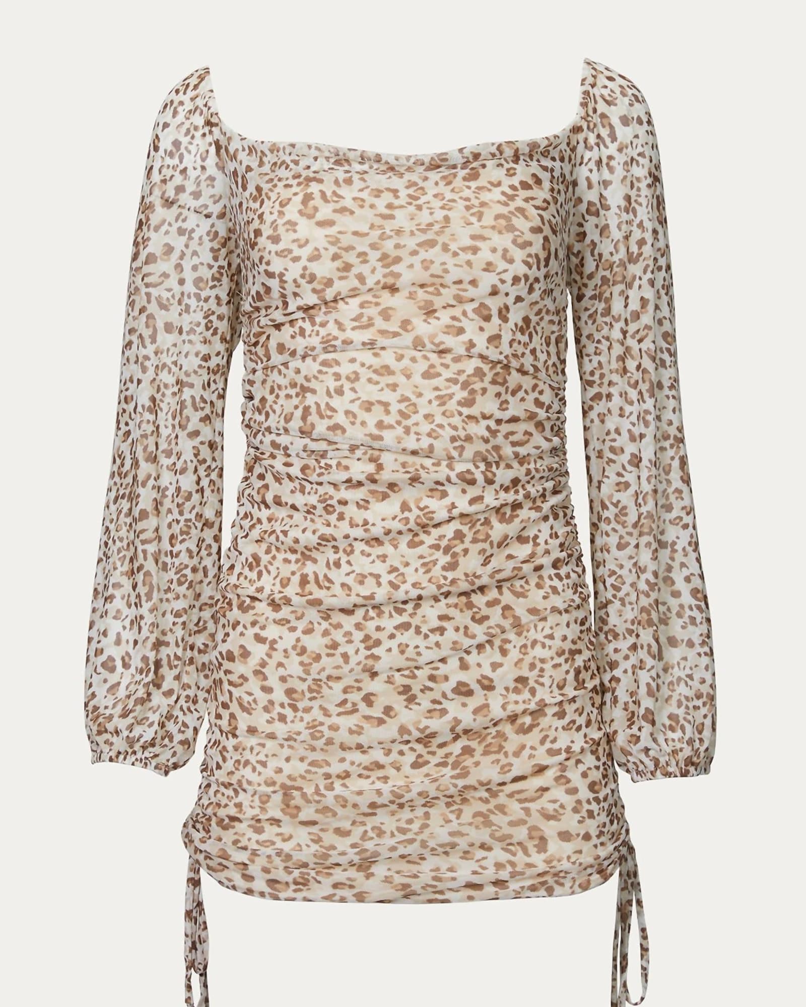 Leopard Mesh Mini Dress in Taupe/Mocha | Taupe/Mocha