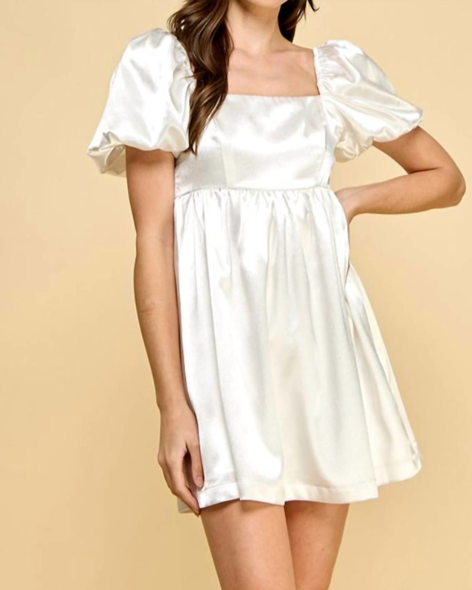 Satin Babydoll Dress in White | White