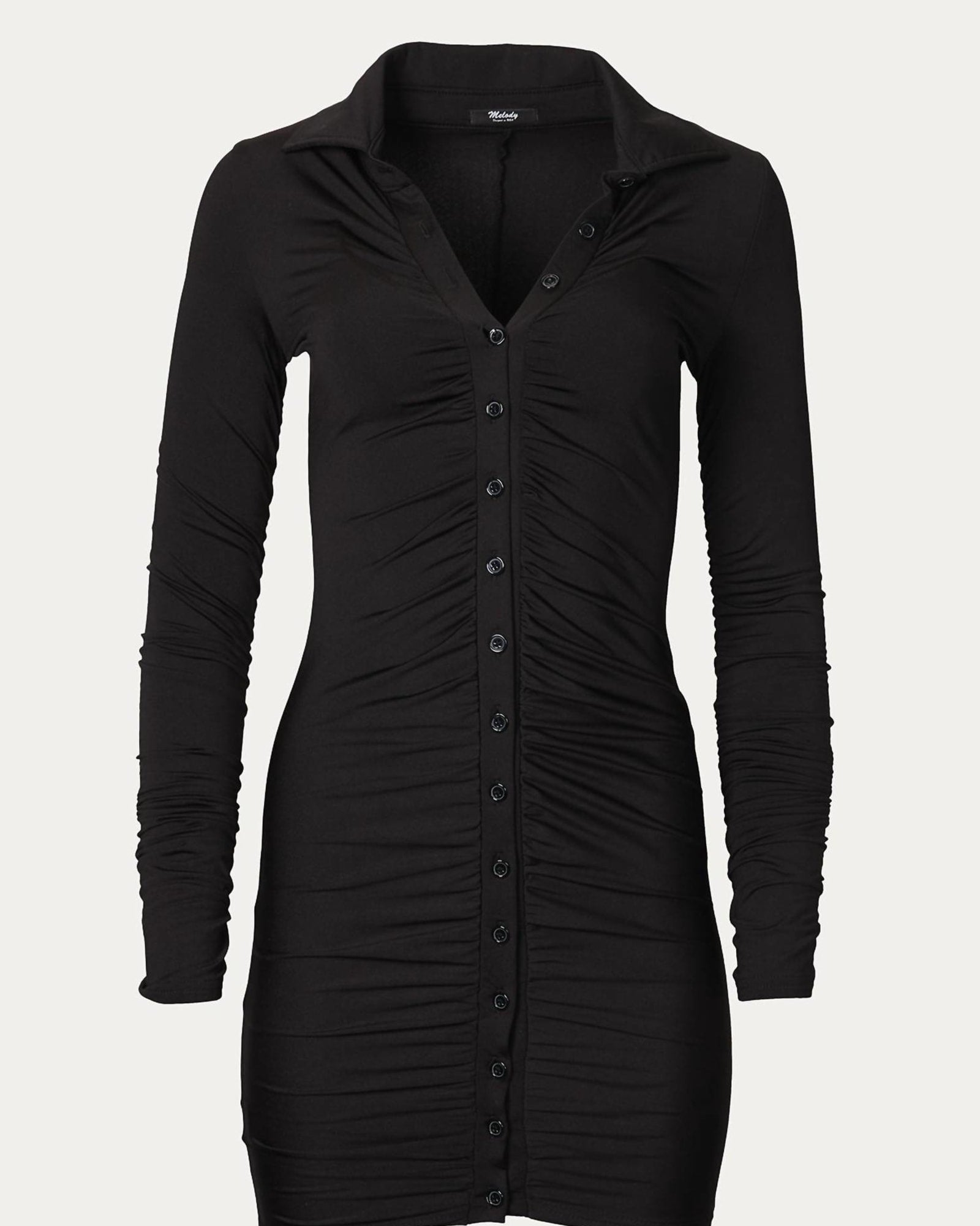 Ruched Jersey Shirt Dress in Black | Black