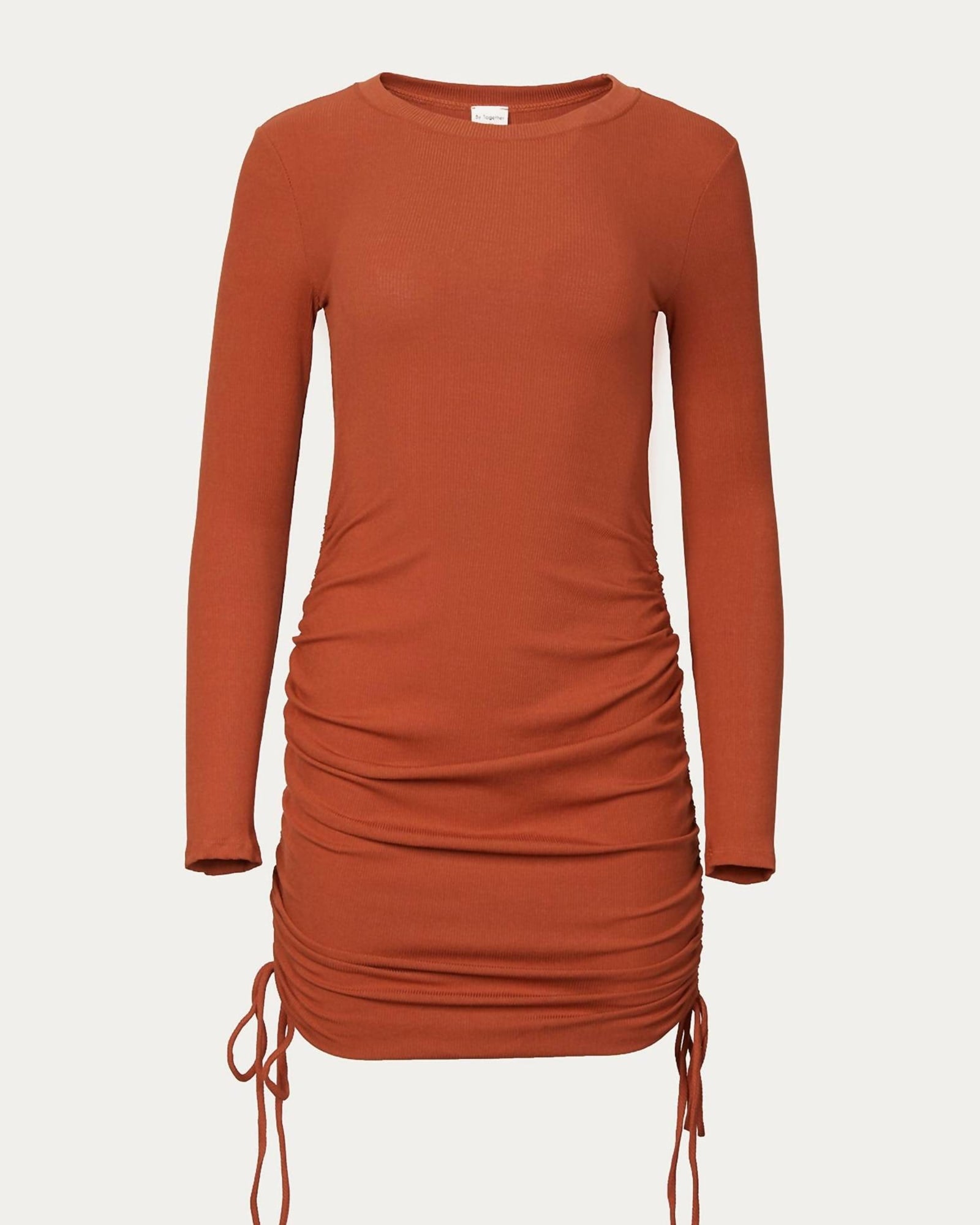 Ruched Ribbed Stretch-Modal Mini Dress in Rust | Rust