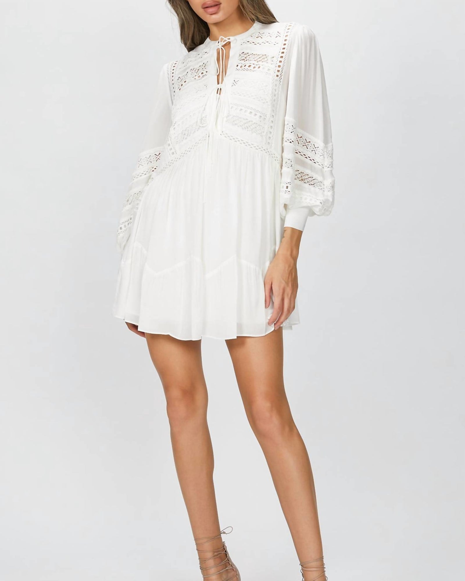 Dress With Lace Detailing in White | White
