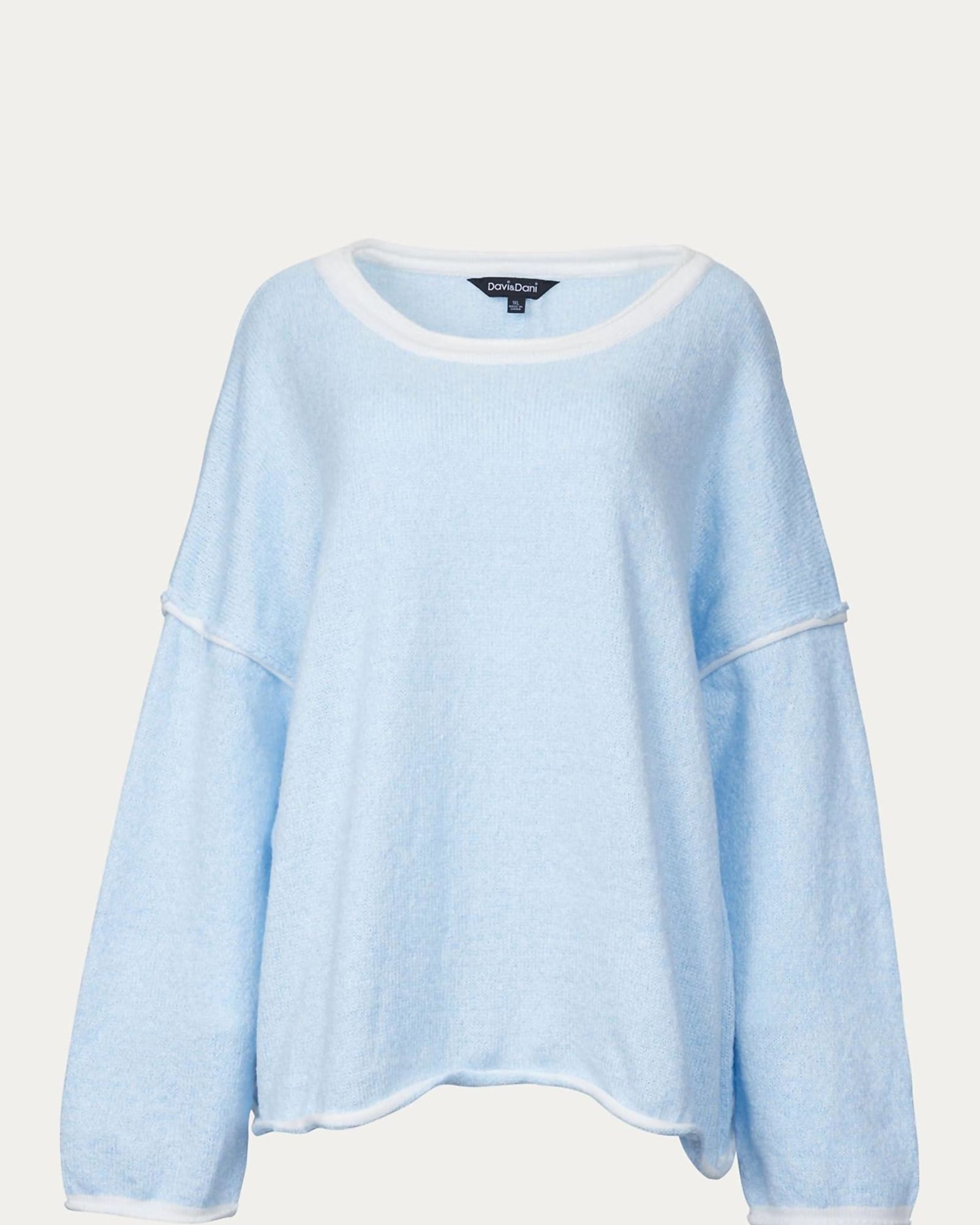 Ribbed-Knit Crewneck Sweater in Light Blue | Light Blue