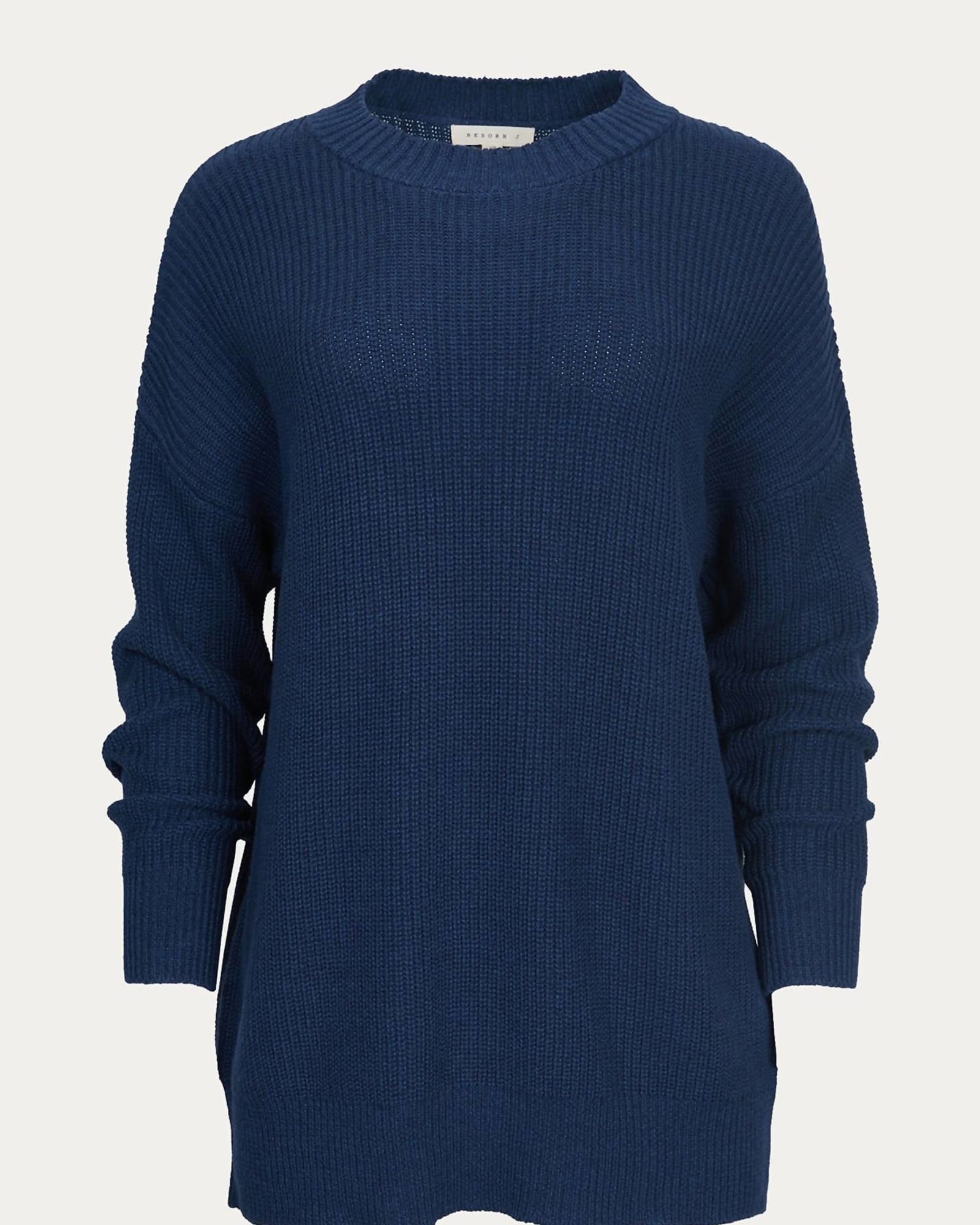 Ribbed-Knit Cotton Sweater in Navy | Navy