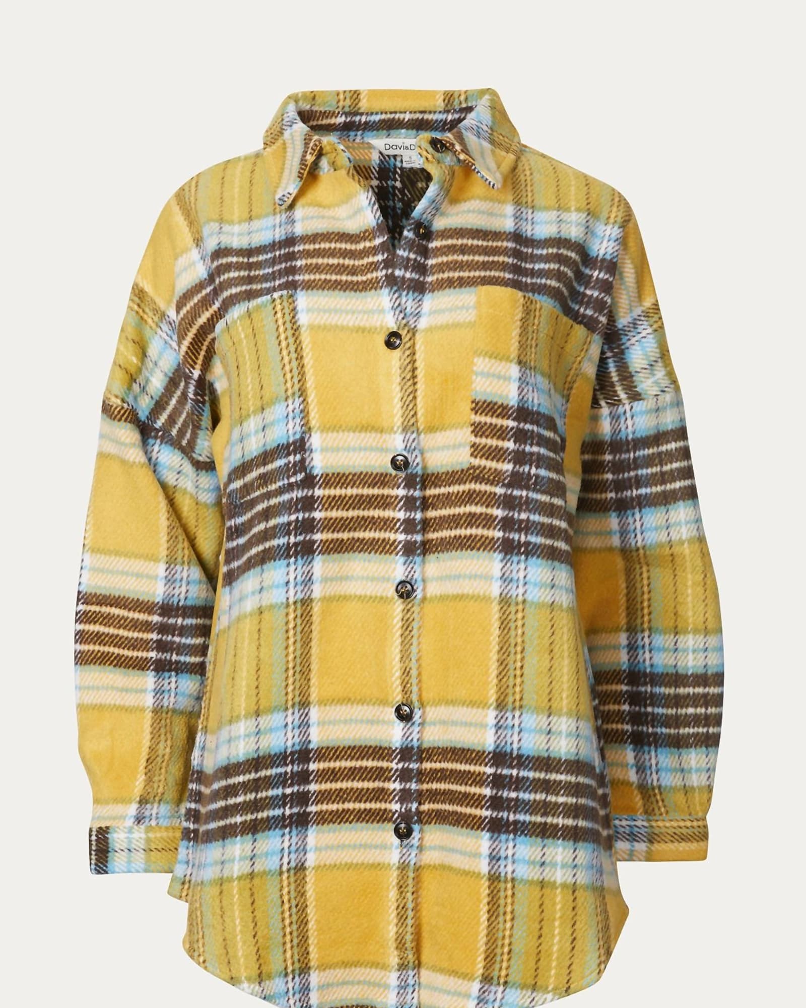 Plaid Brushed Shirt-Jacket in Mustard | Mustard