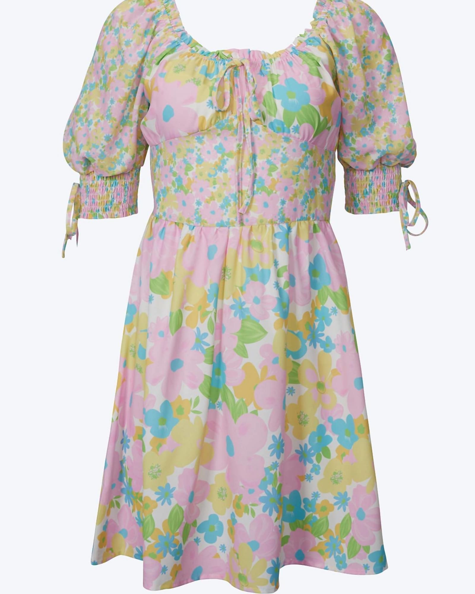 Floral-Print Corset-Effect Satin Mini Dress in Pastel Multi | Pastel Multi