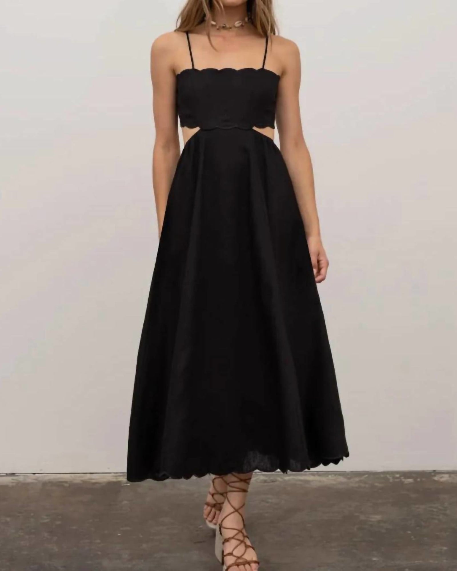 Mindy Scalloped Mini Dress in Black | Black
