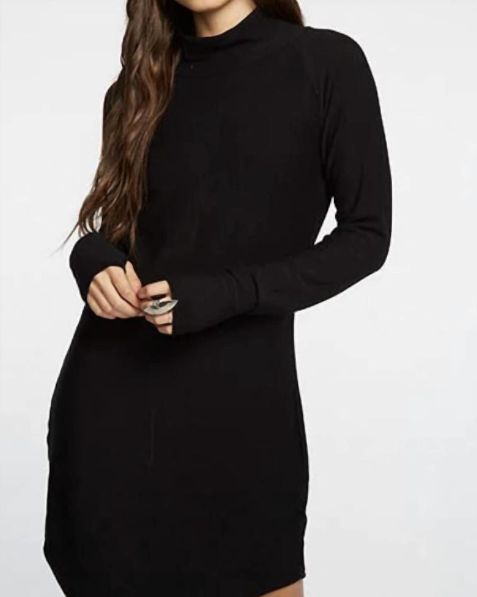 Cozy Knit L/S/ Raglan Turtleneck Shirttail Mini Dress in Black | Black