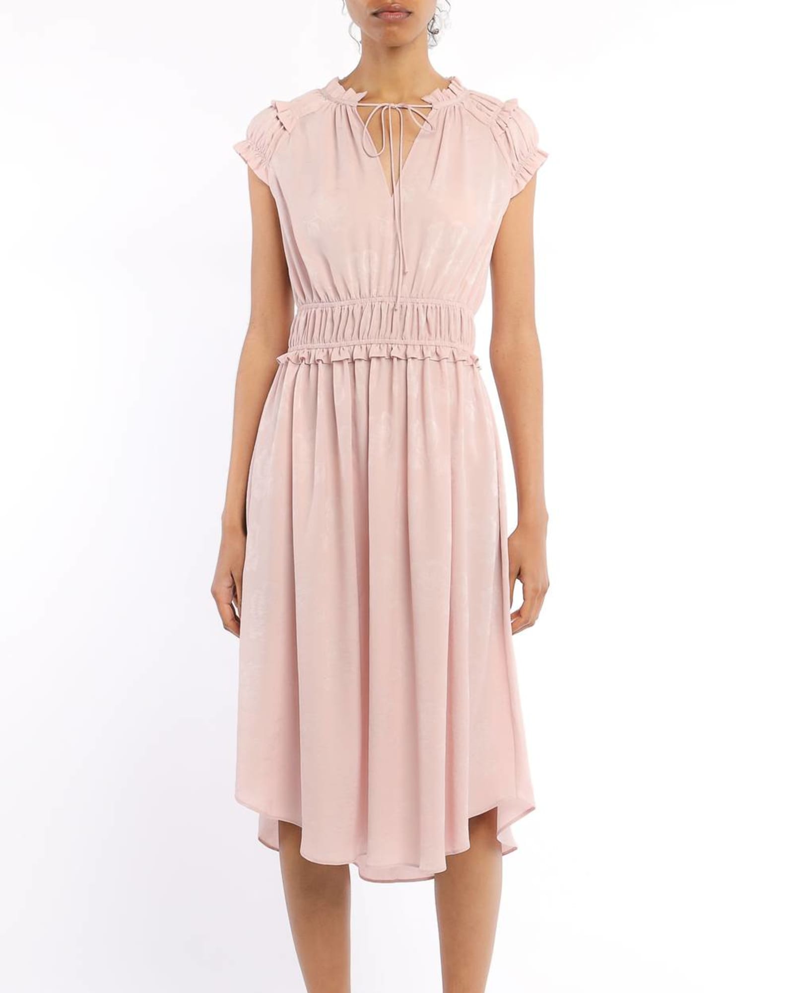 Rosette Mid Length Smocked Waist Dress in Light Pink | Light Pink