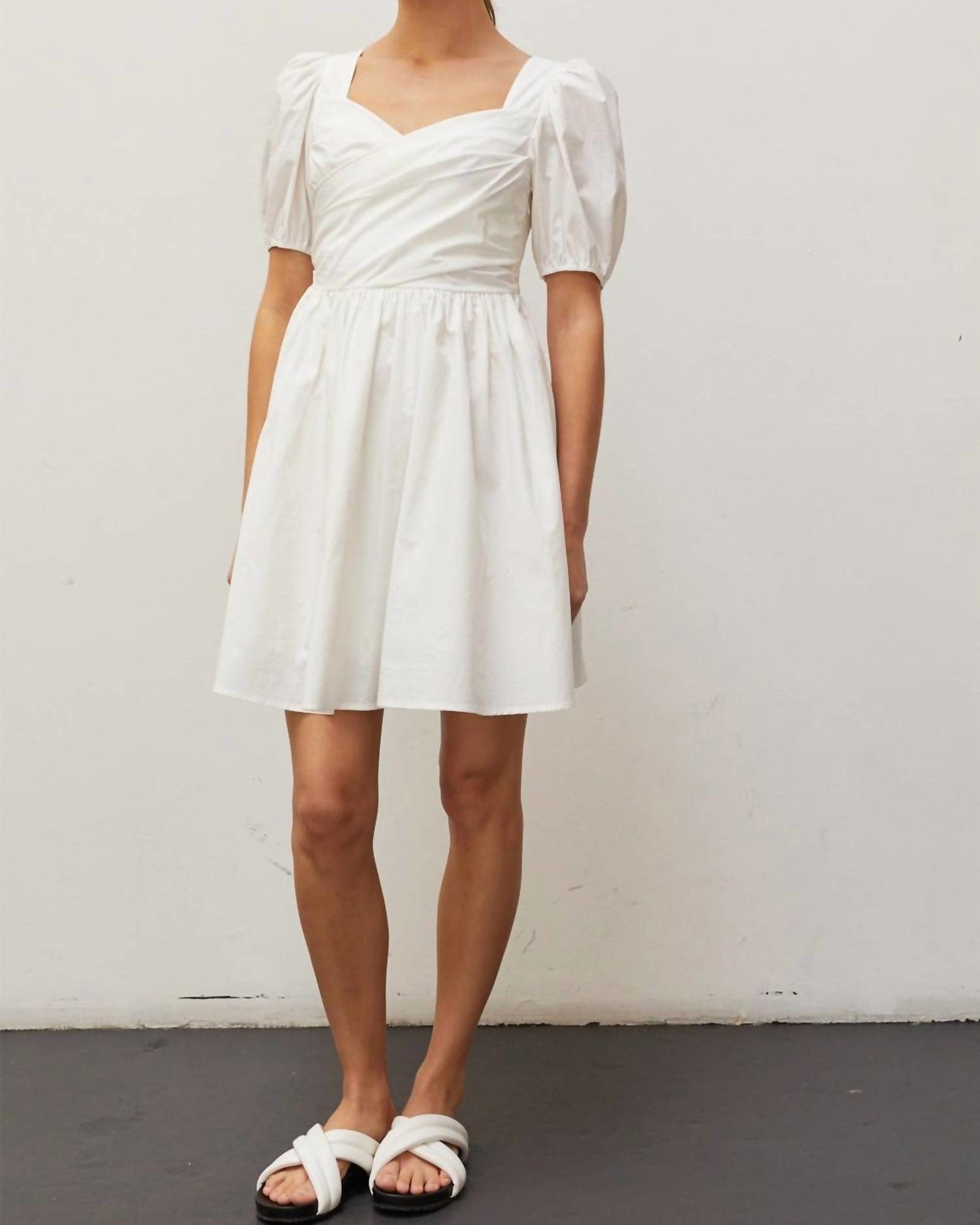 Natasha Pleated Front Mini Dress in White | White