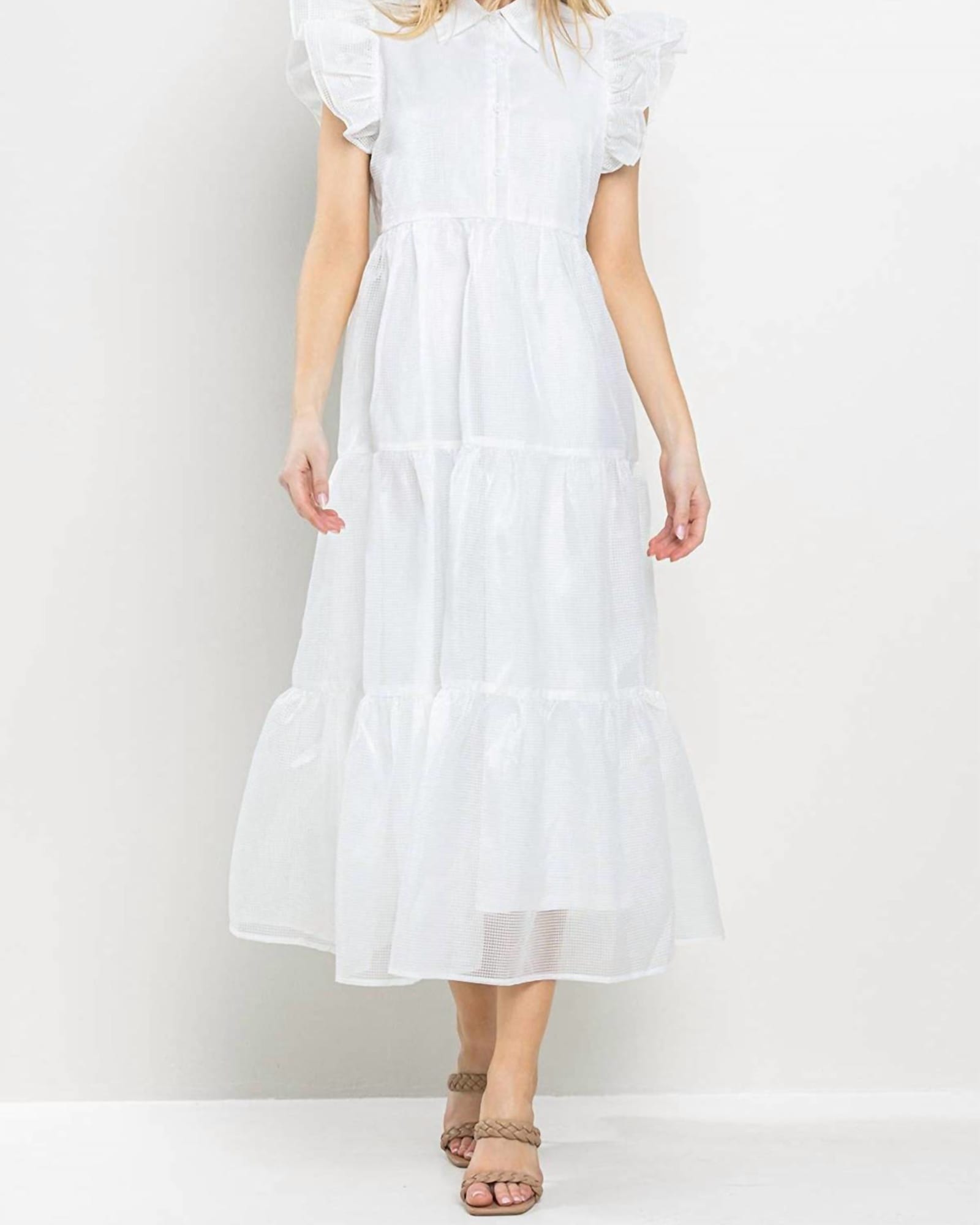 Cara Collared Midi Dress in White | White