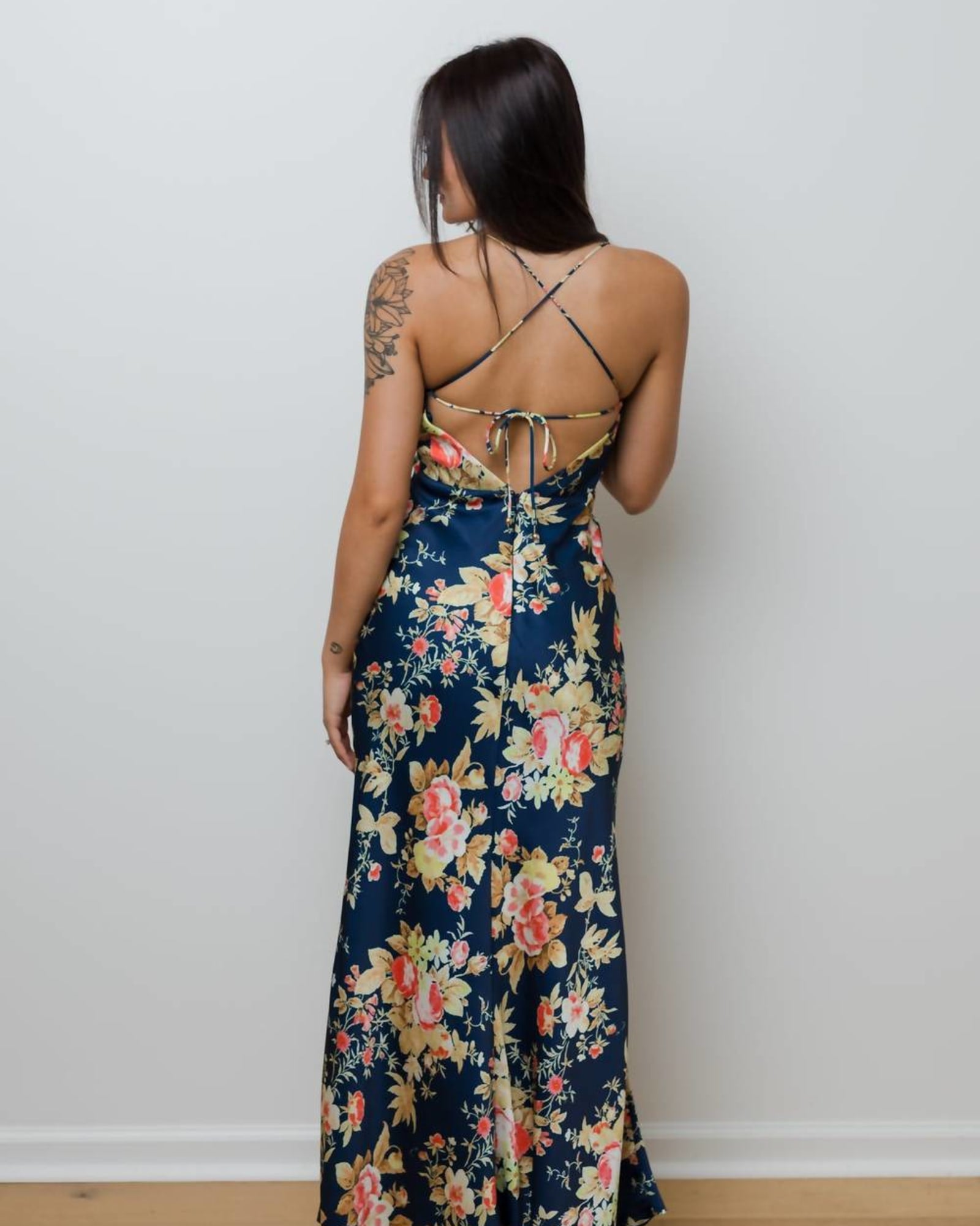 Falling Fast Satin Maxi Dress in Navy Floral | Navy Floral