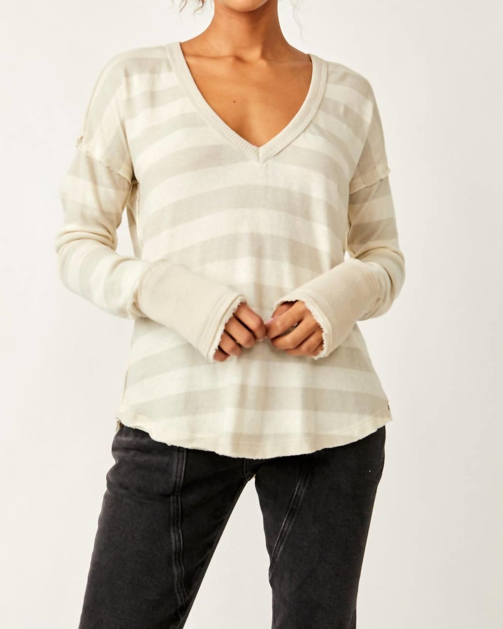 Sail Away Long Sleeve Tee in Natural/Tan Stripes | Natural/Tan Stripes