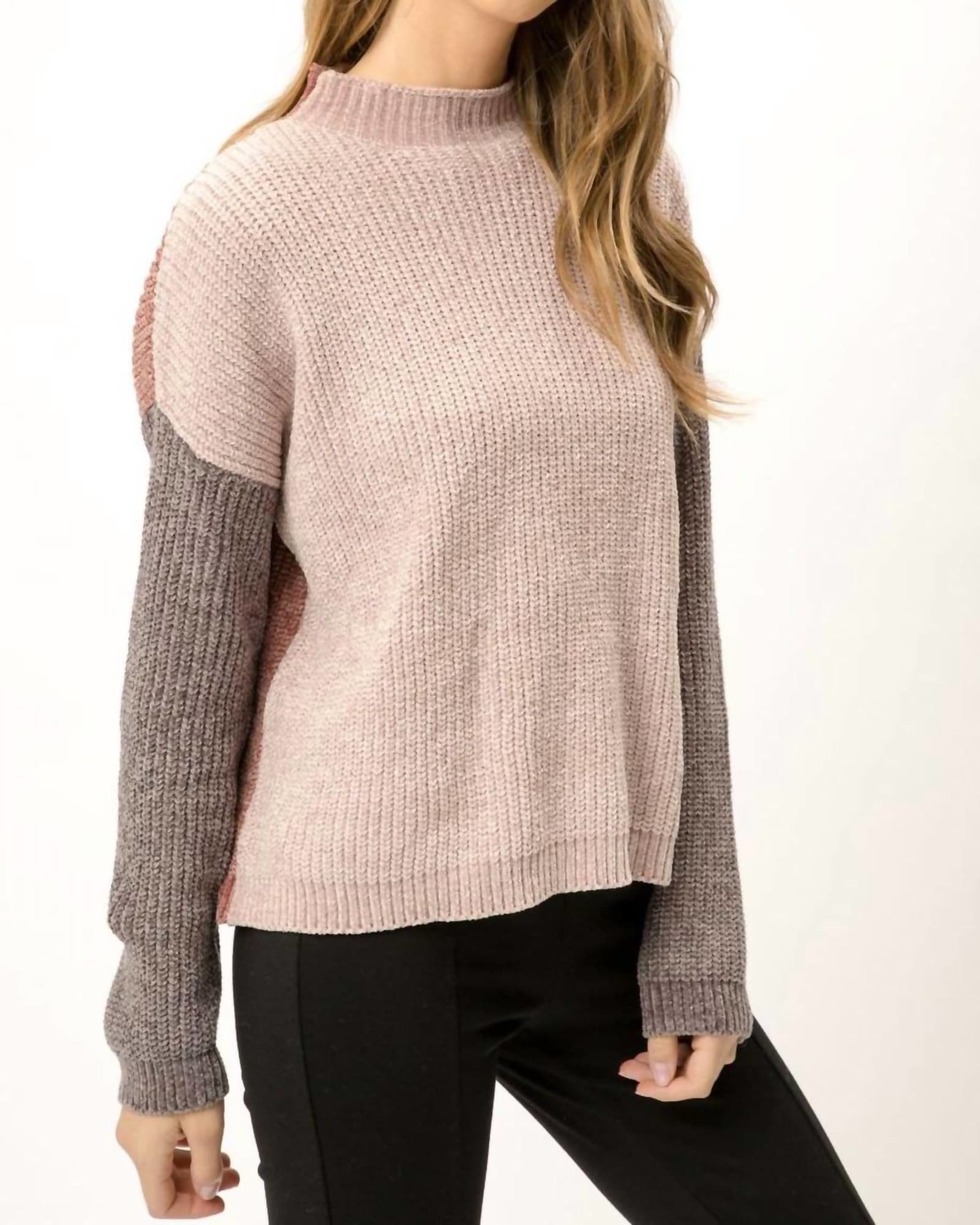 Mock Neck Colorblock Sweater in Rose Grey Mix | Rose Grey Mix