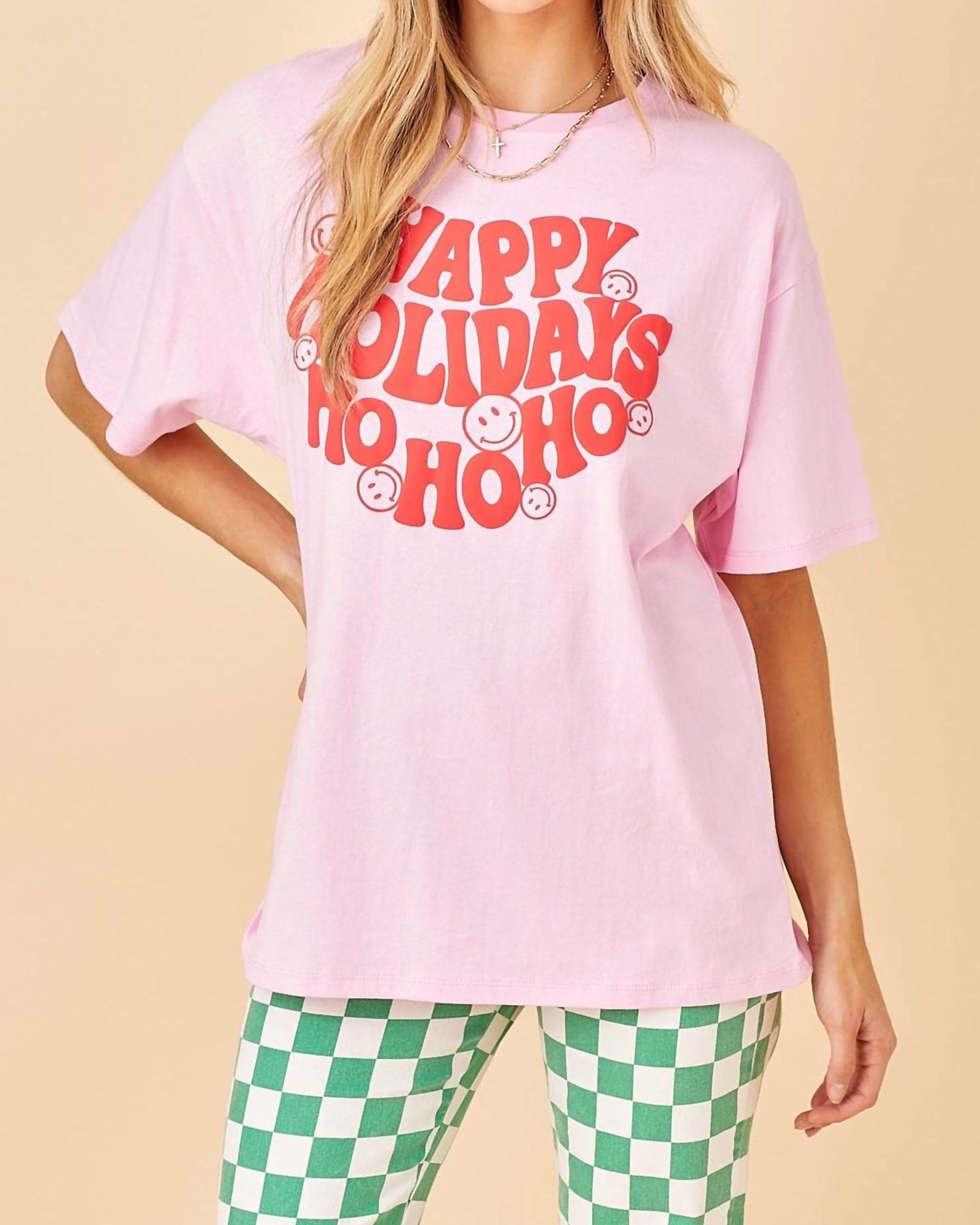 Happy Holidays Graphic Tee in Pink | Pink