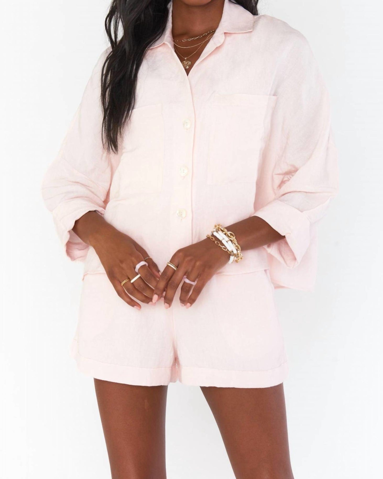 Show Me Your Mumu | Jessica Button Down in Shell Pink Linen | Shell Pink Linen