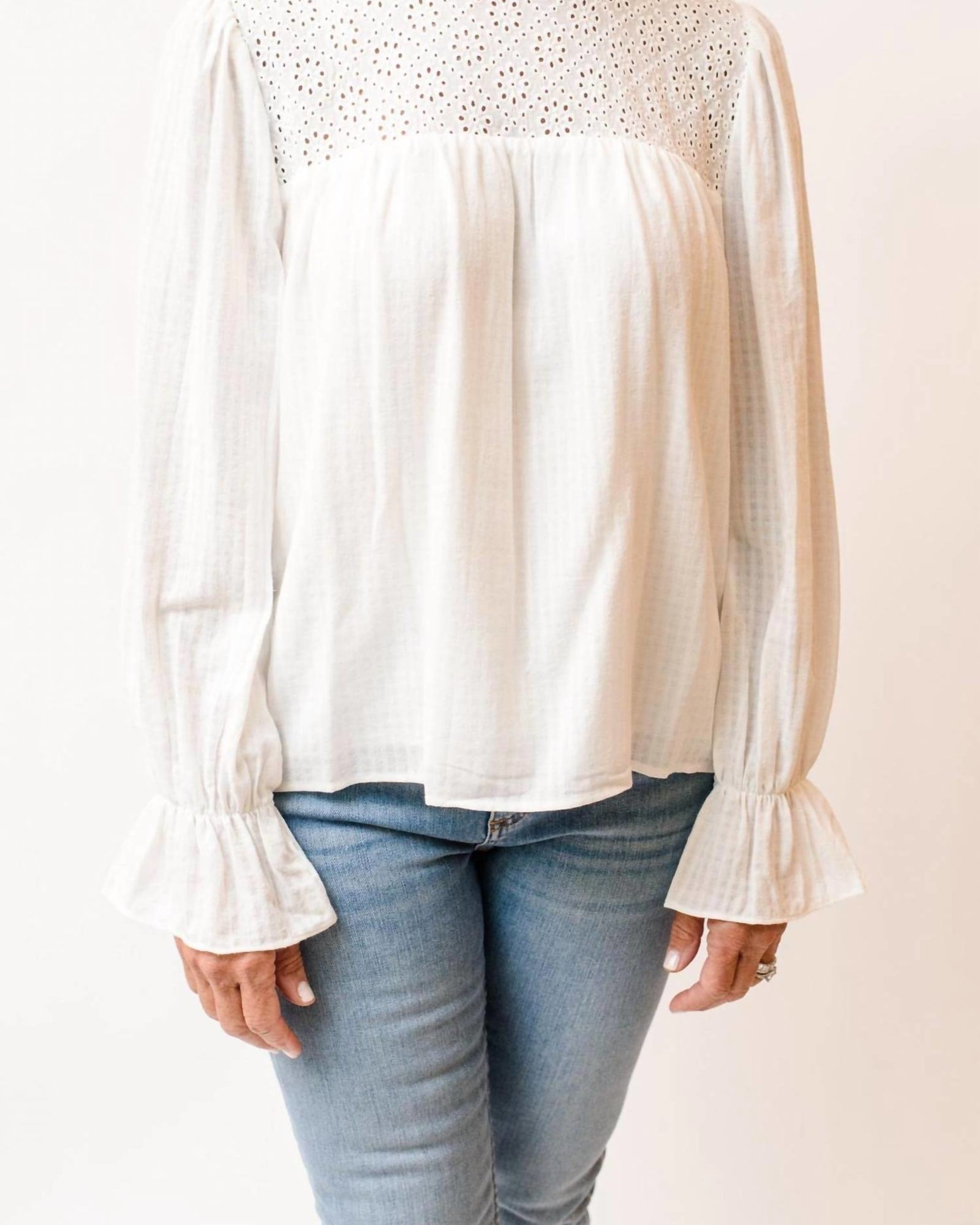 Cotton Eyelet Blouse in White | White