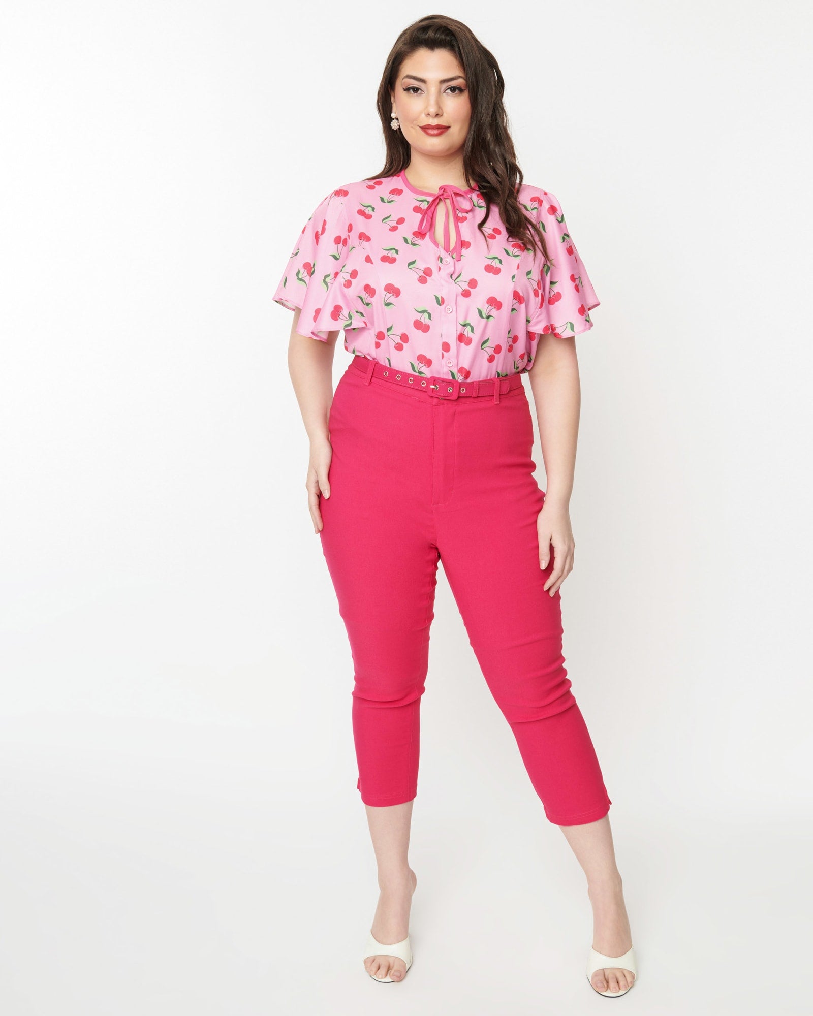 Unique Vintage Hot Pink High Waist Rachelle Capri Pants | Hot Pink