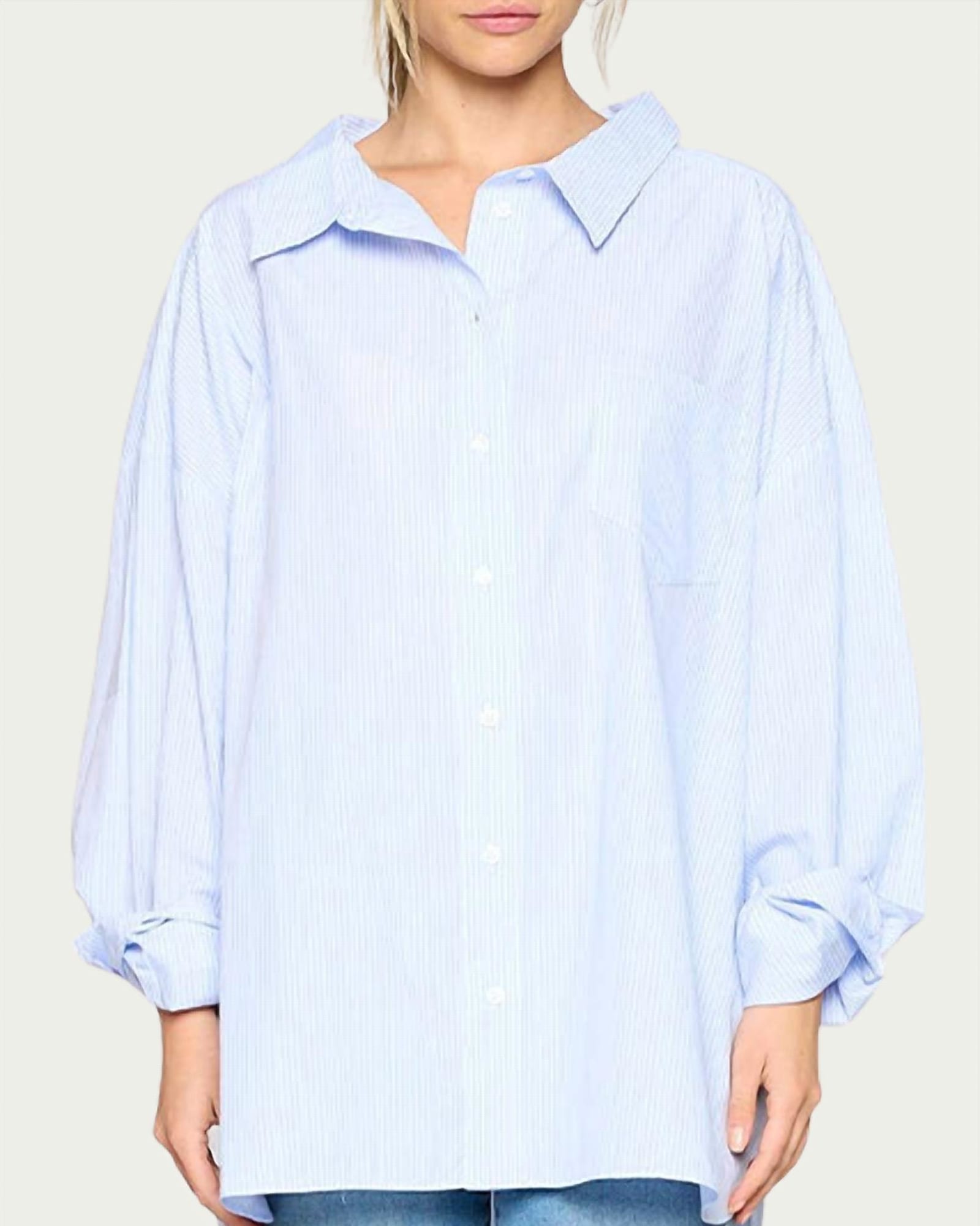 Striped Boyfriend Cotton-Poplin Shirt in Blue Stripe | Blue Stripe