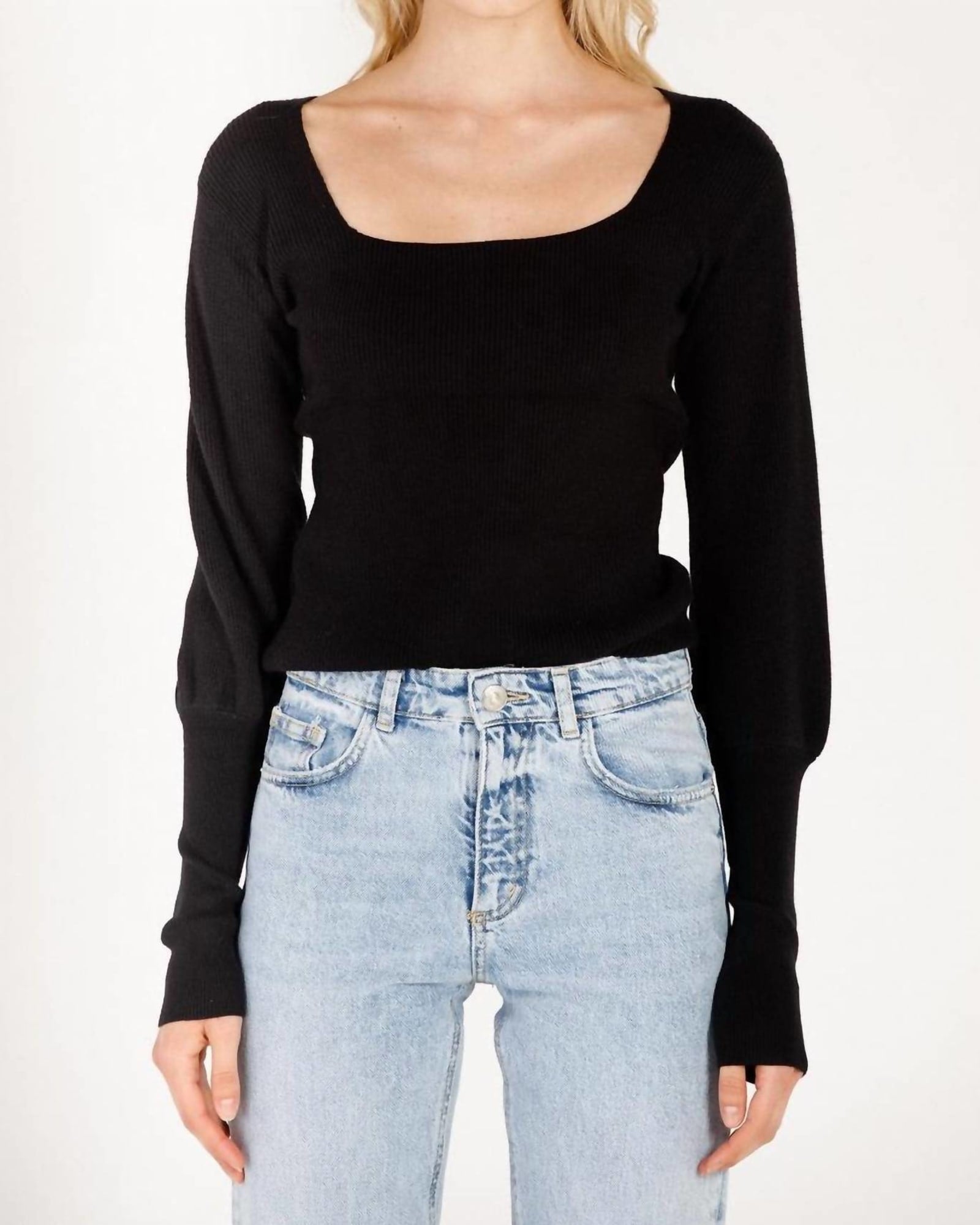 Square Neck Sweater in Black | Black