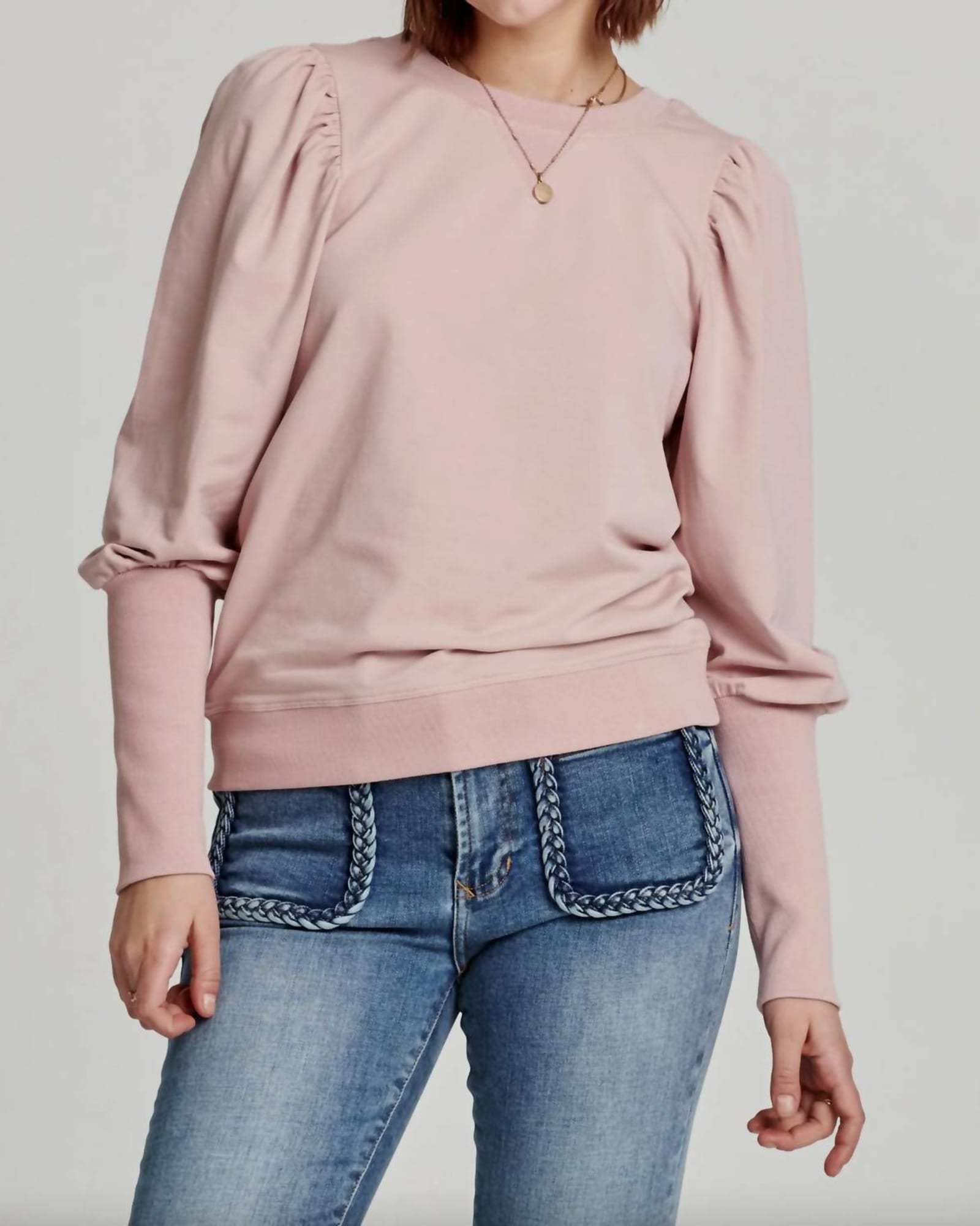 Tayna Puff Shoulder Sweatshirt in Pink | Pink
