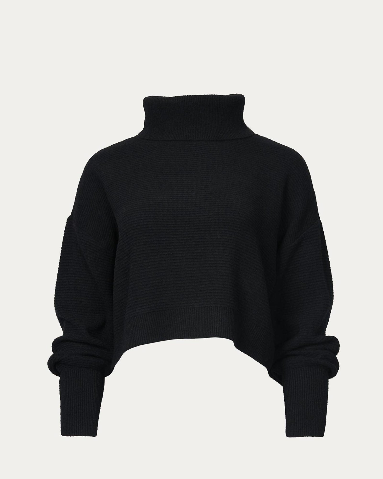 Slouchy Cropped Turtleneck Sweater in Black | Black