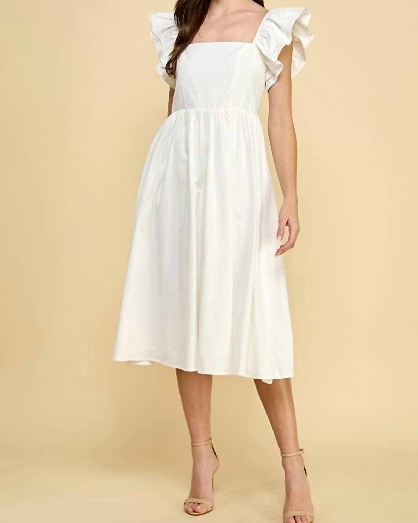 Stella Square Neckline Dress in White | White