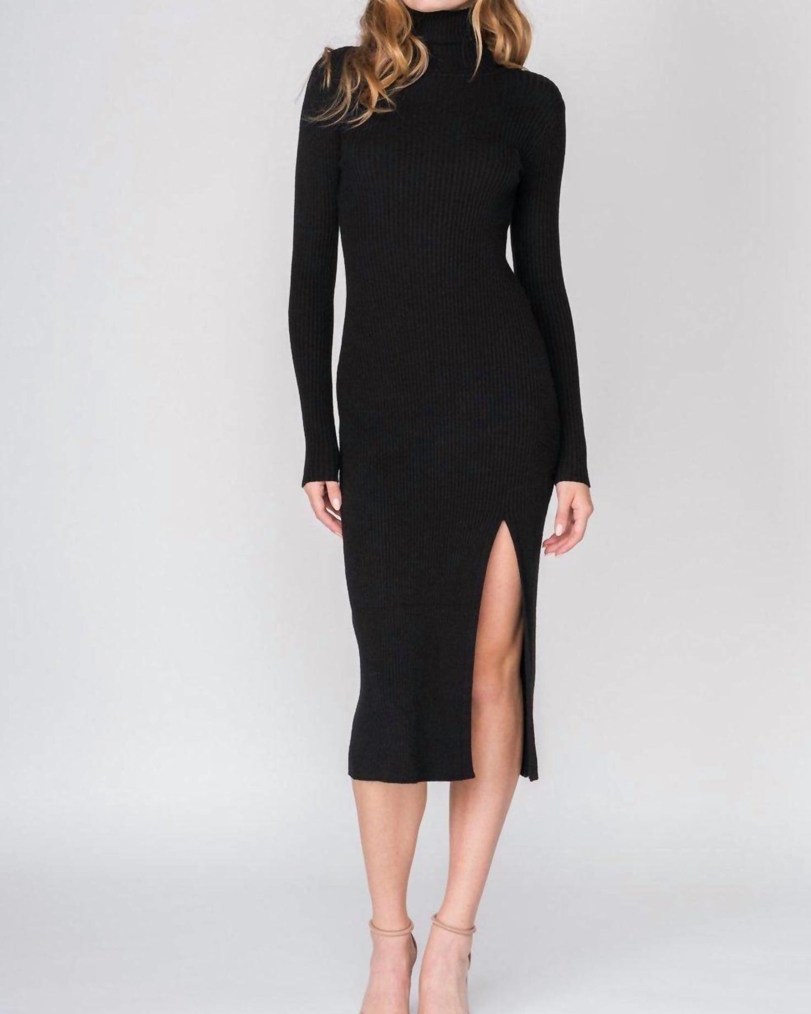 Turtleneck Long Sleeve Sweater Dress in Black | Black