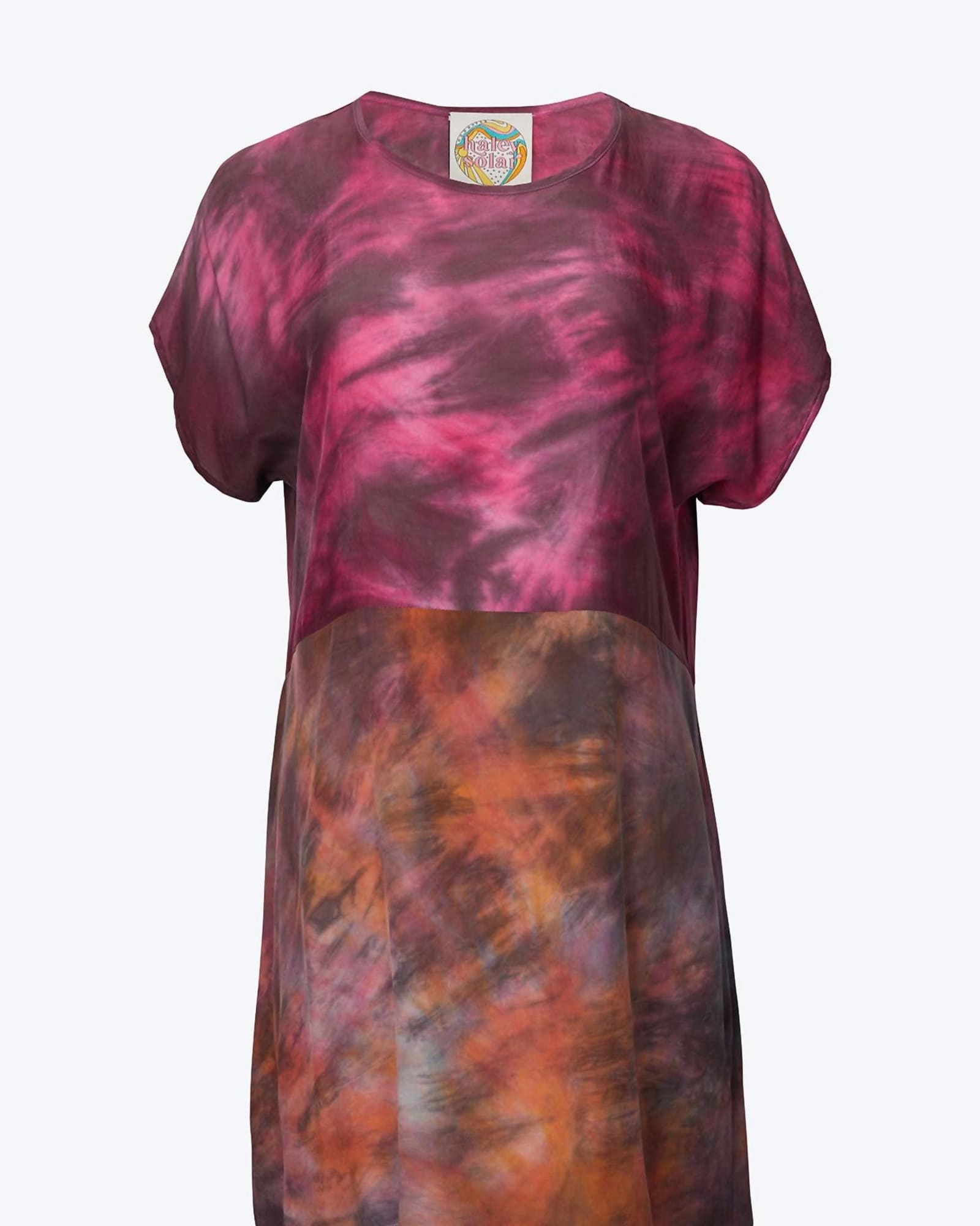 Tie-Dyed Colorblocked Silk Mini Dress in Pink/Aura | Pink/Aura