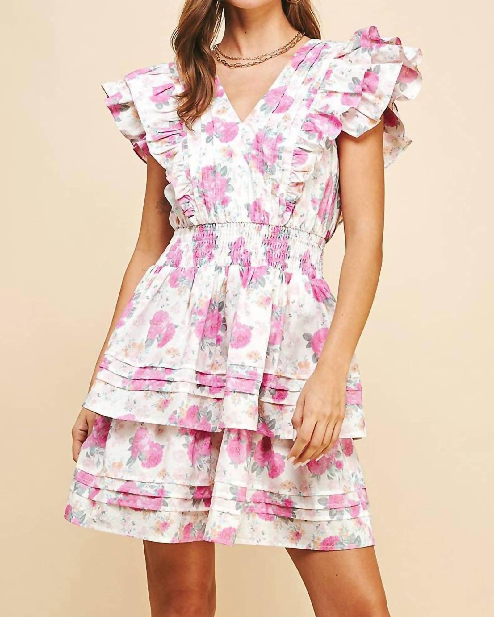 Wafa Floral Print Mini Dress in Multi | Multi