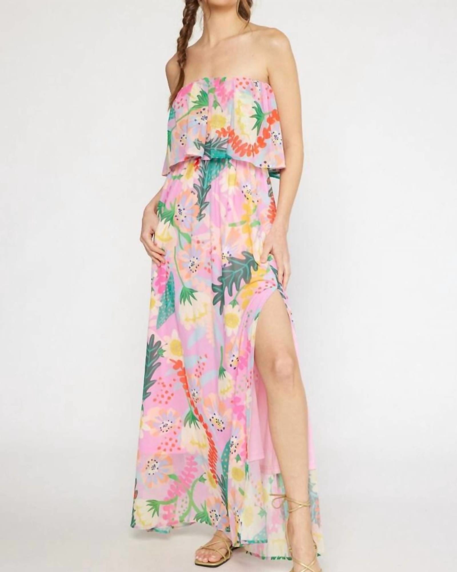 Away We Go Patterned Maxi Dress In Pink Floral | Pink Floral