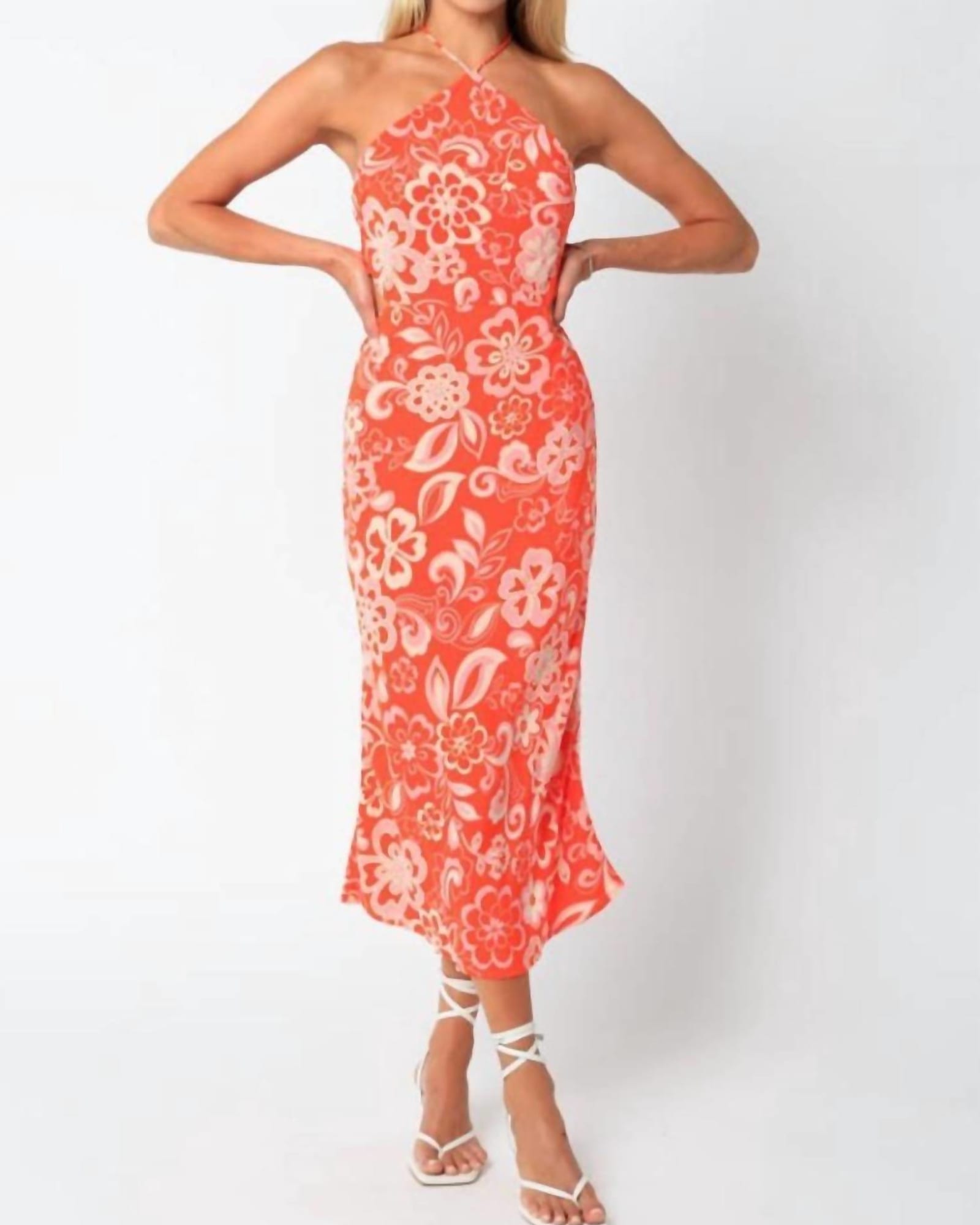 Amara Halter Cutout Midi Dress In Orange Print | Orange Print