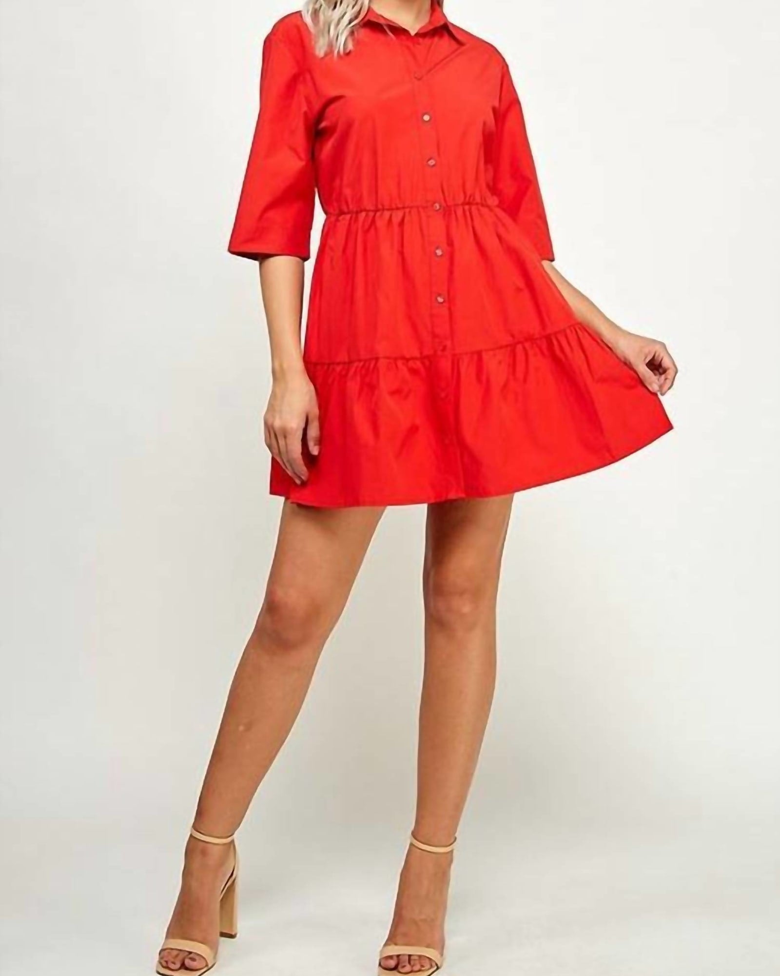 Button Up Dress In Red | Red