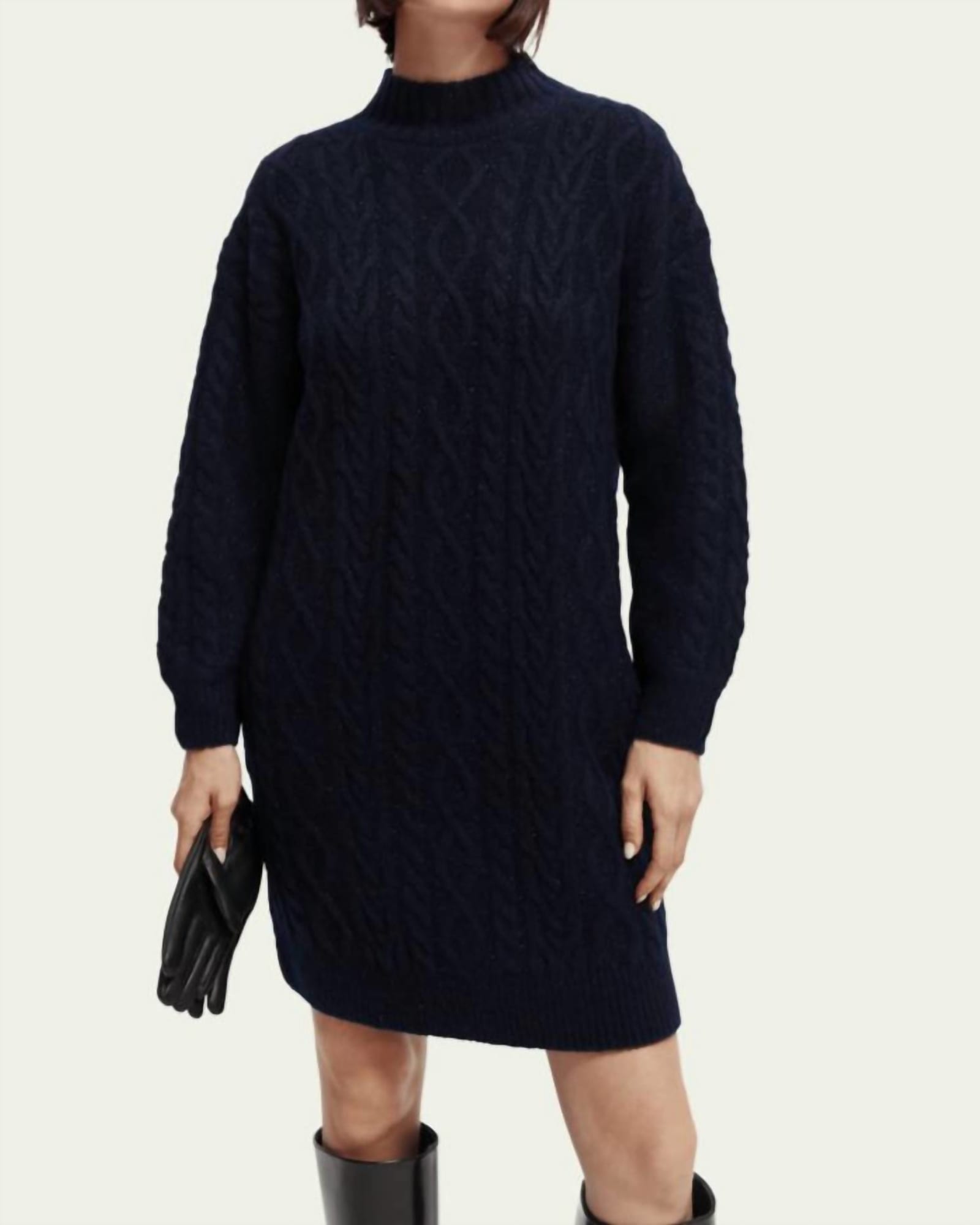 Cable Knit Sweater Mini Dress In Black | Black