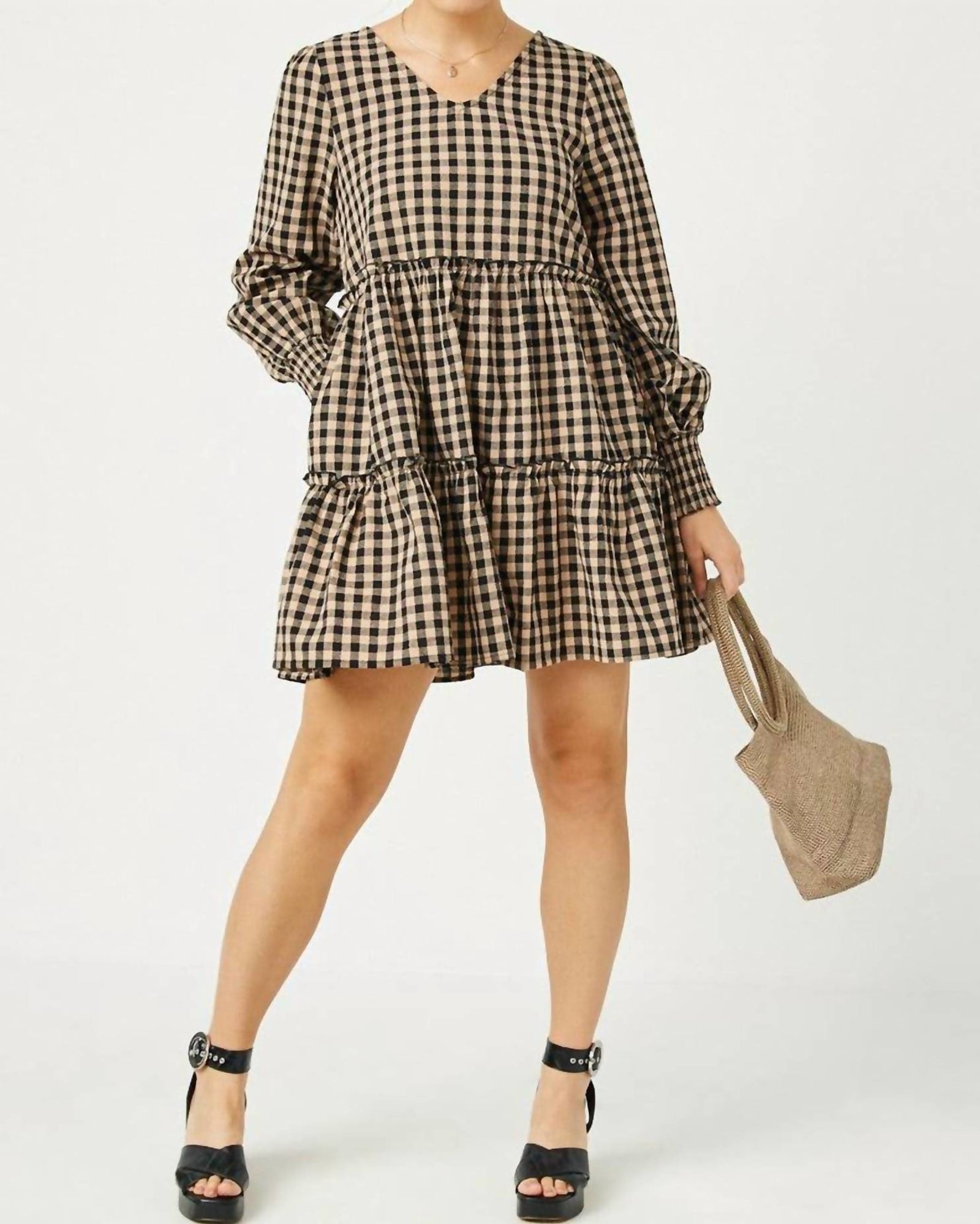 Checkered Tiered Dress In Black | Black