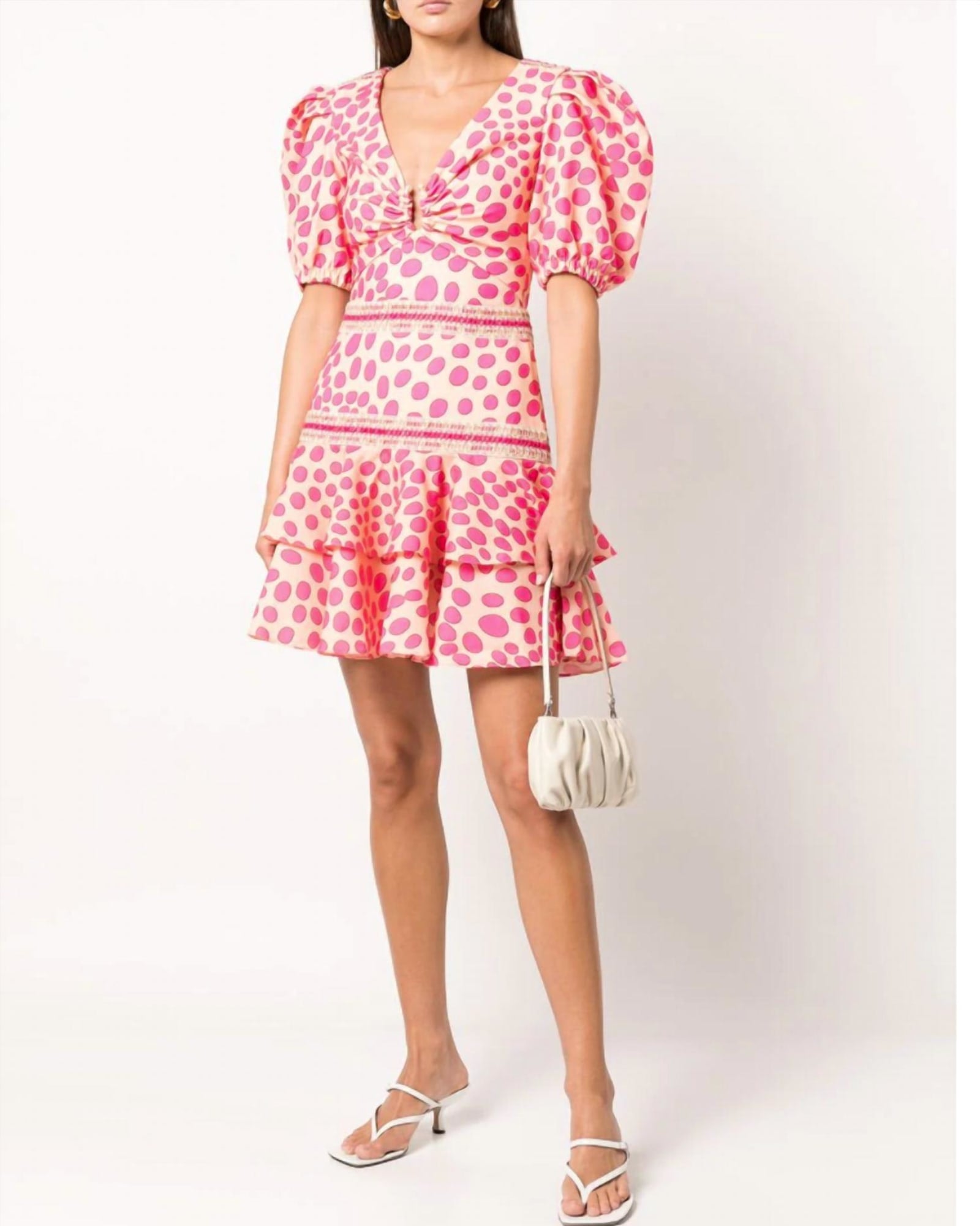 Bossa Lace Trim Puff Sleeve Layered Mini Dress In Pink/Apricot | Pink/Apricot