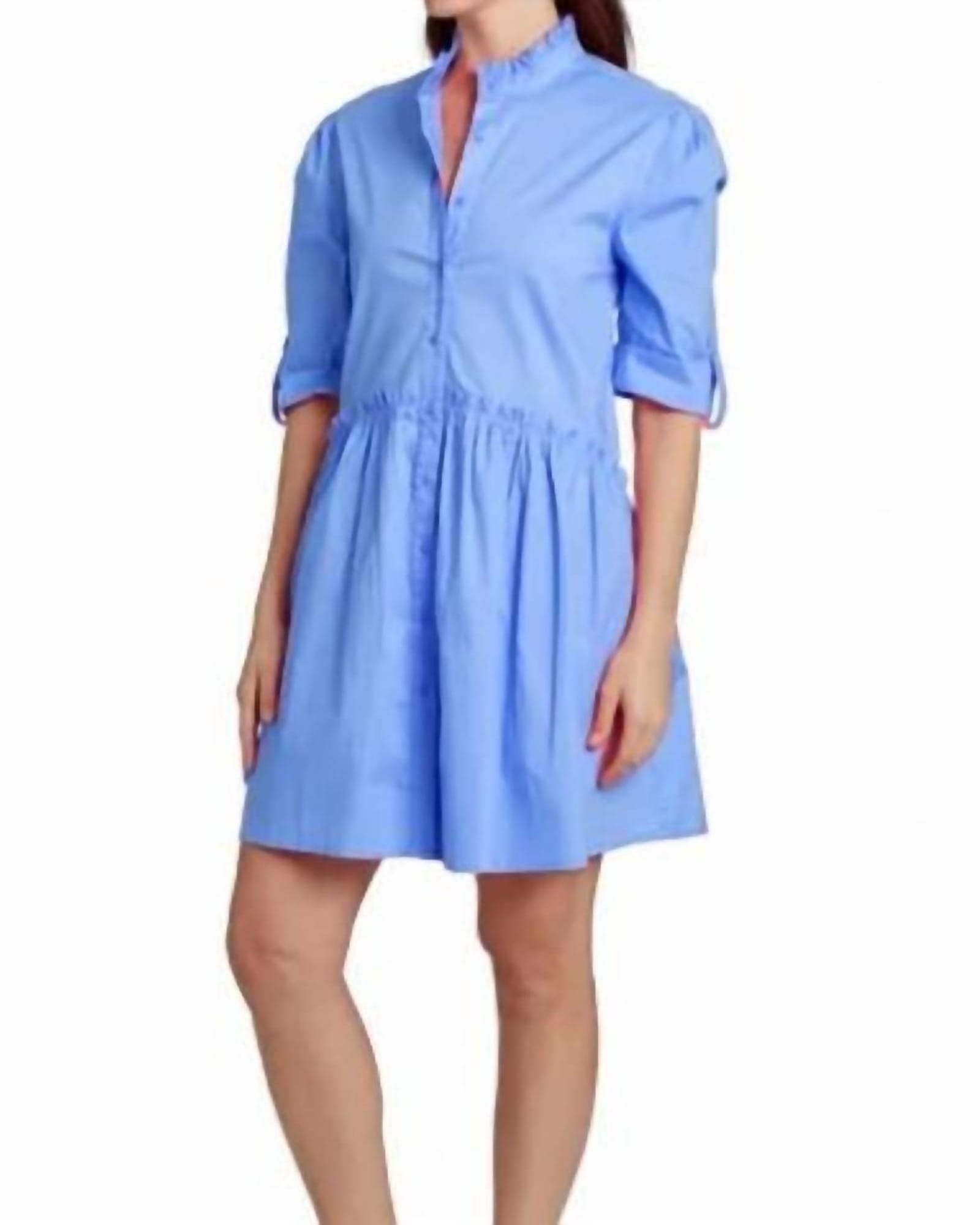 Cammie Ruffle Shirt Dress In French Blue | French Blue