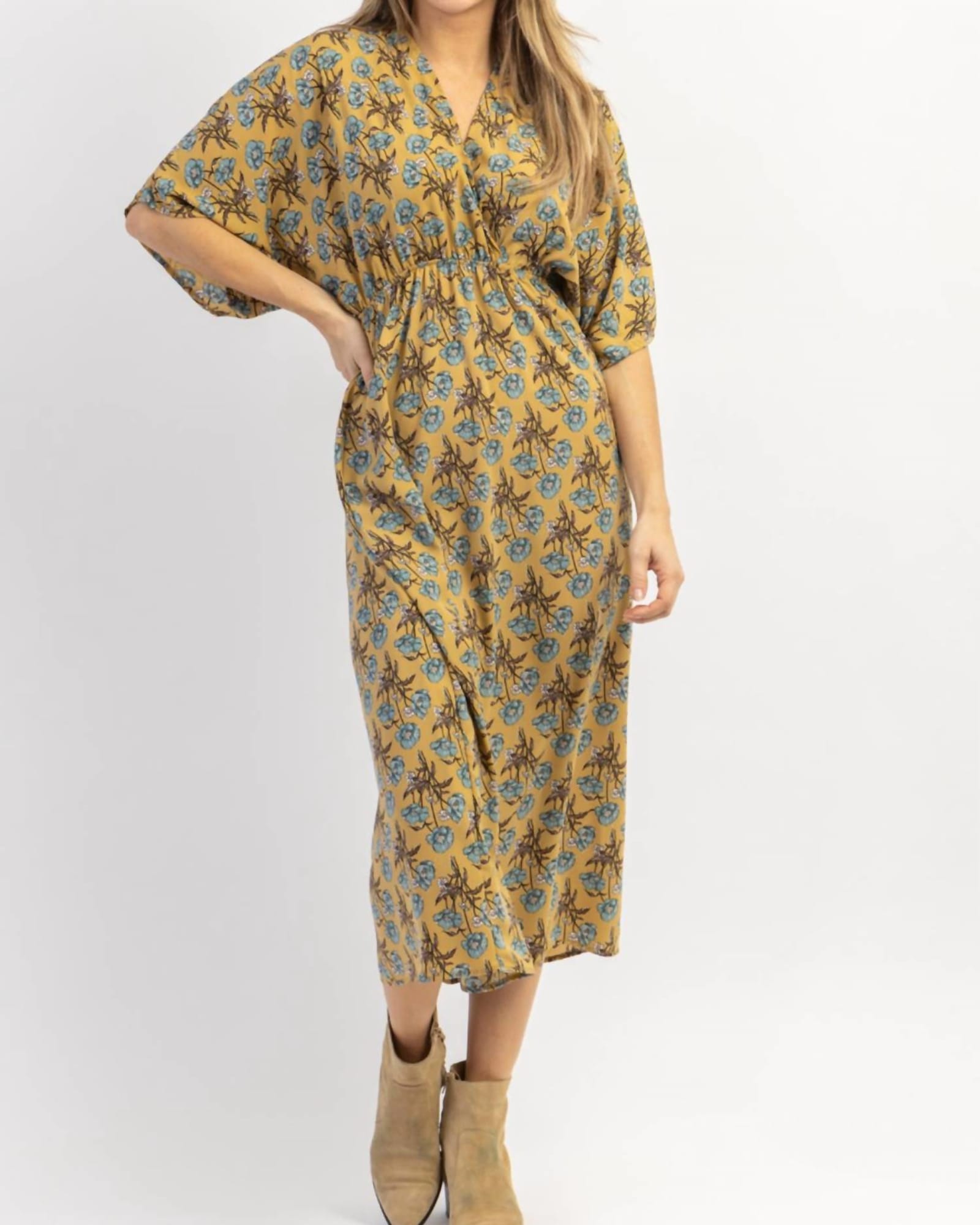 Emmy Floral Midi Dress In Mustard | Mustard