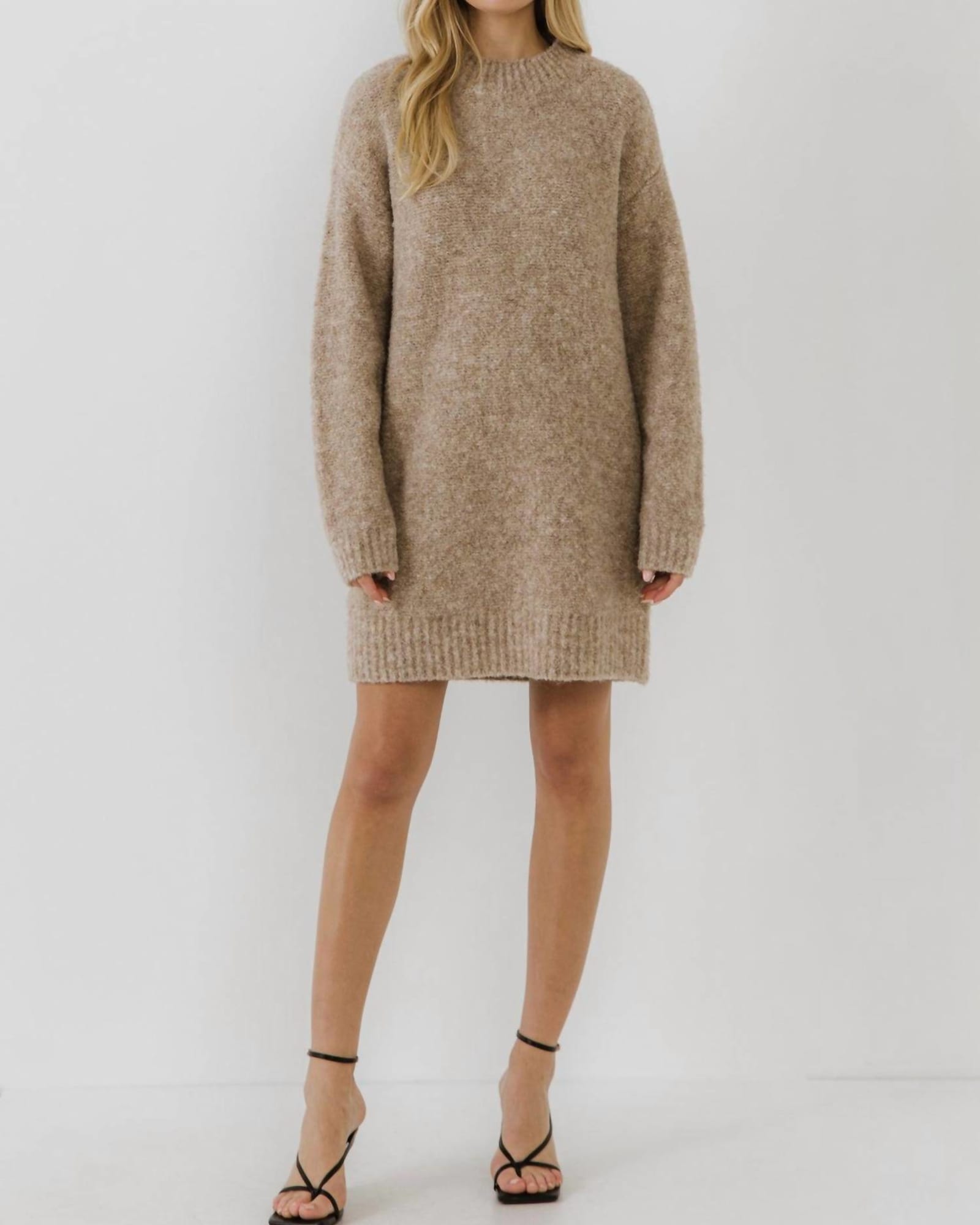 Long Sleeve Sweater Dress In Taupe | Taupe