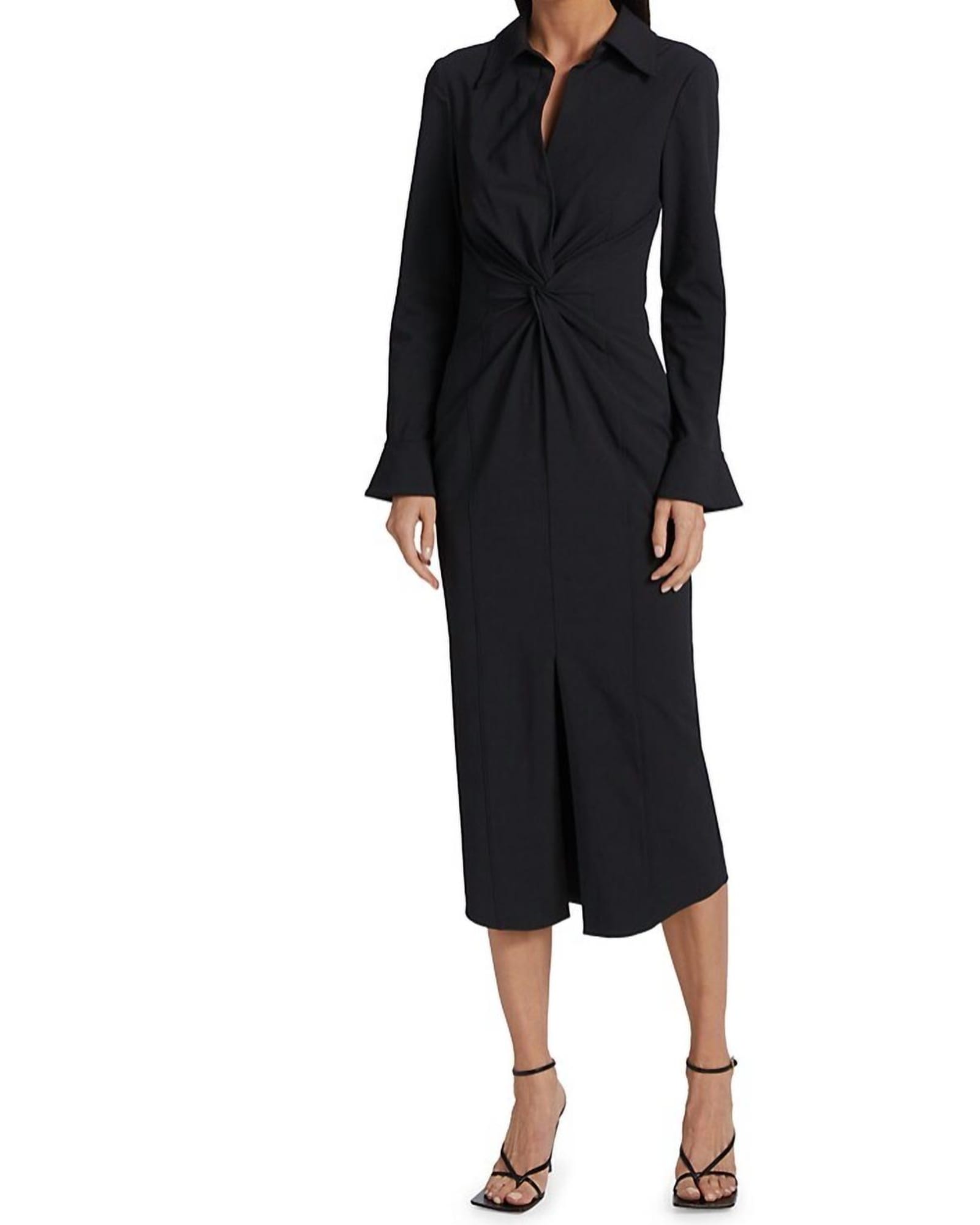 Mckenna Long Sleeves Collared Midi Dress In Black | Black