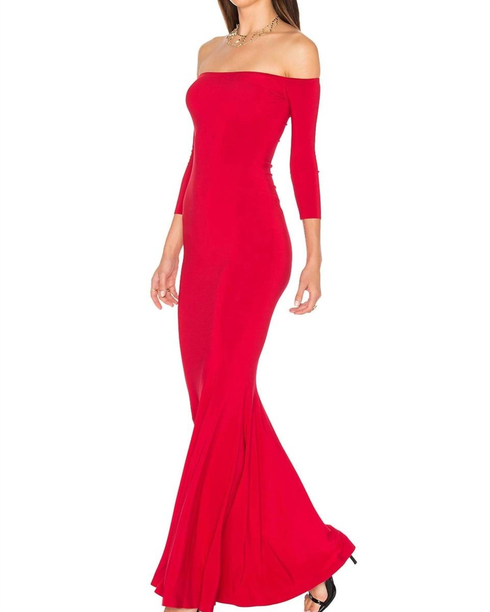 Off Shoulder Fishtail Gown In Red | Red