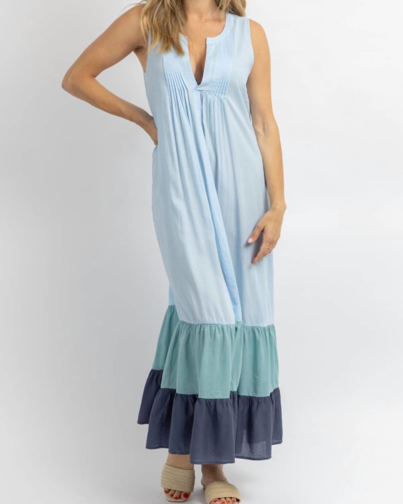 Multi-Ruffle Maxi Dress In Summer Blue | Summer Blue