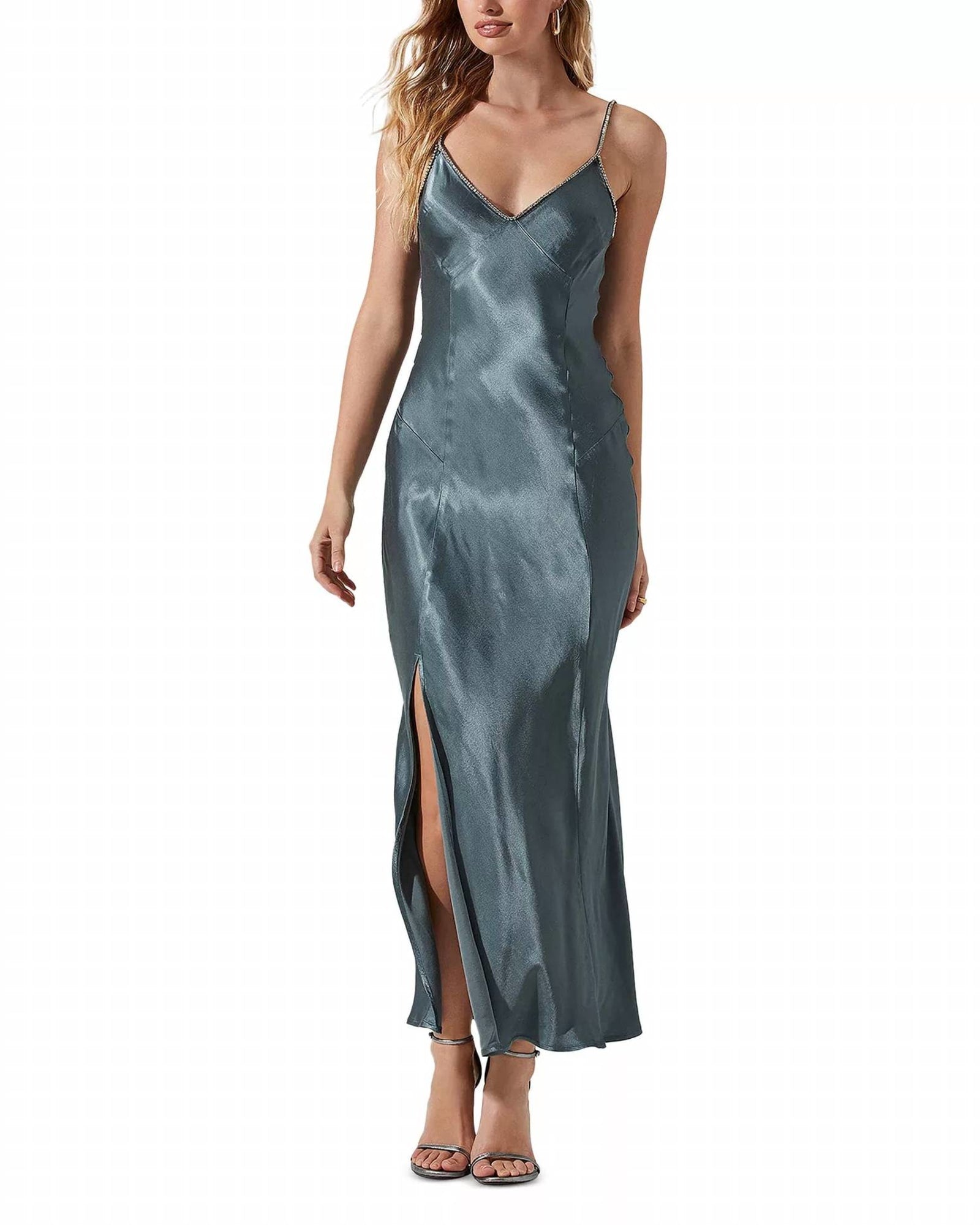 Chic Slate Blue Dress - Satin Slip Dress - Sleeveless Mini Dress