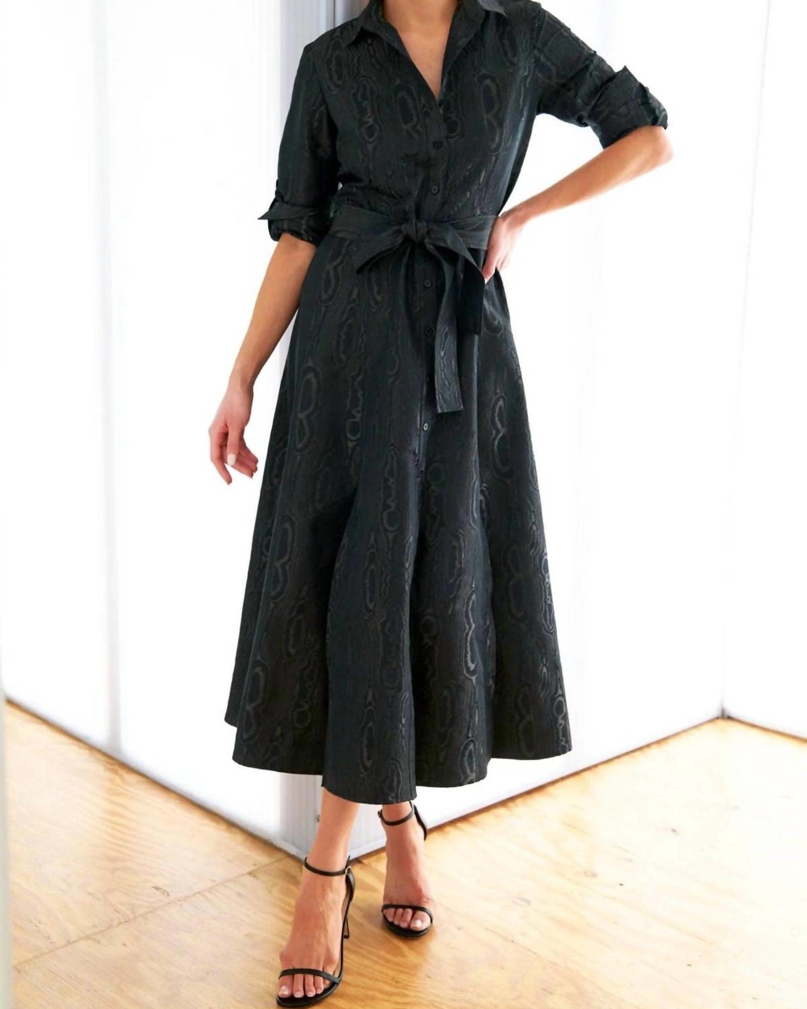 Laine Moire Jacquard Dress In Black | Black