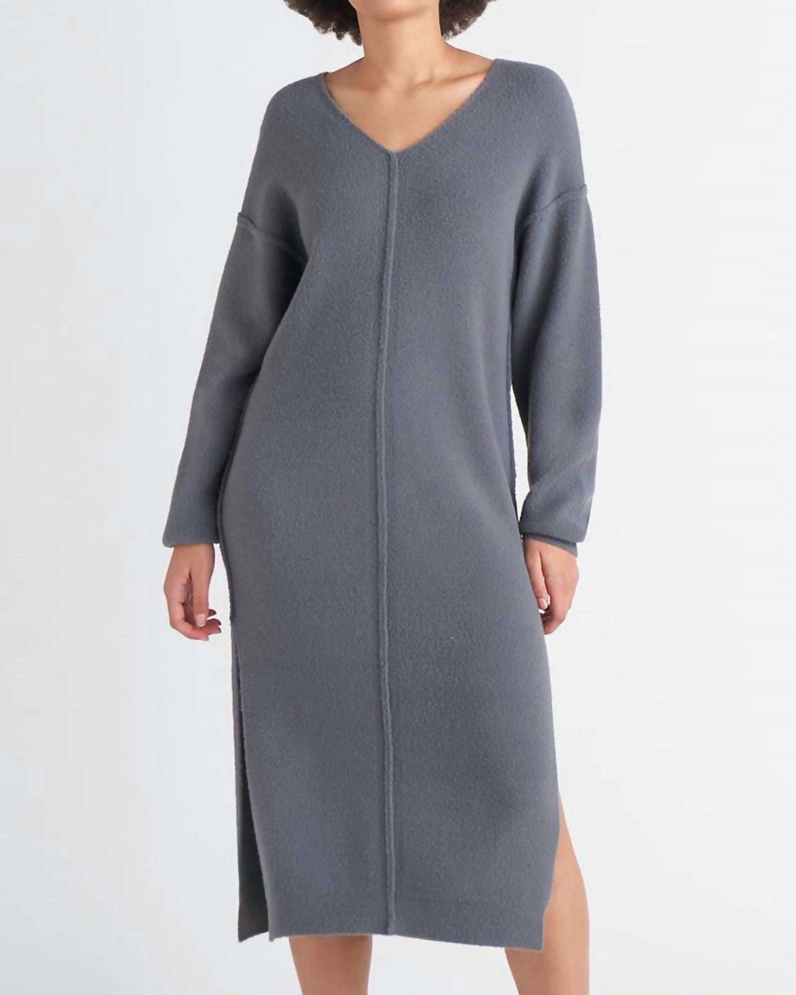 V-Neck Sweater Dress In Moonlight Grey | Moonlight Grey