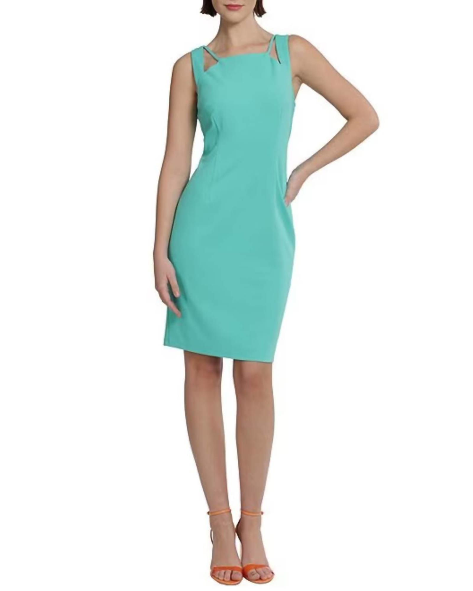 Stretch Sleeveless Cut-Out Sheath Dress In Atlantis | Atlantis