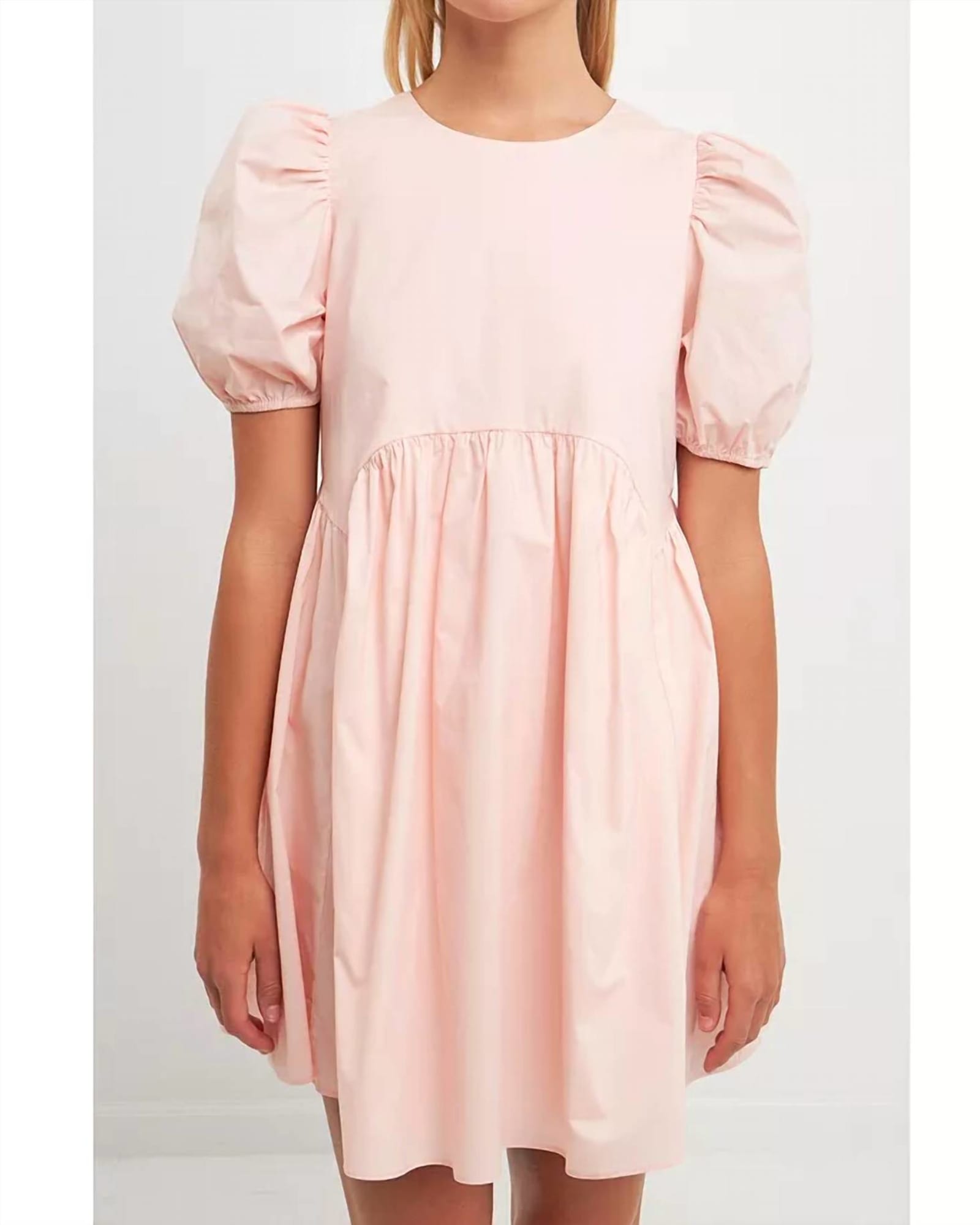 Poplin Puff Sleeves Dress In Light Pink | Light Pink