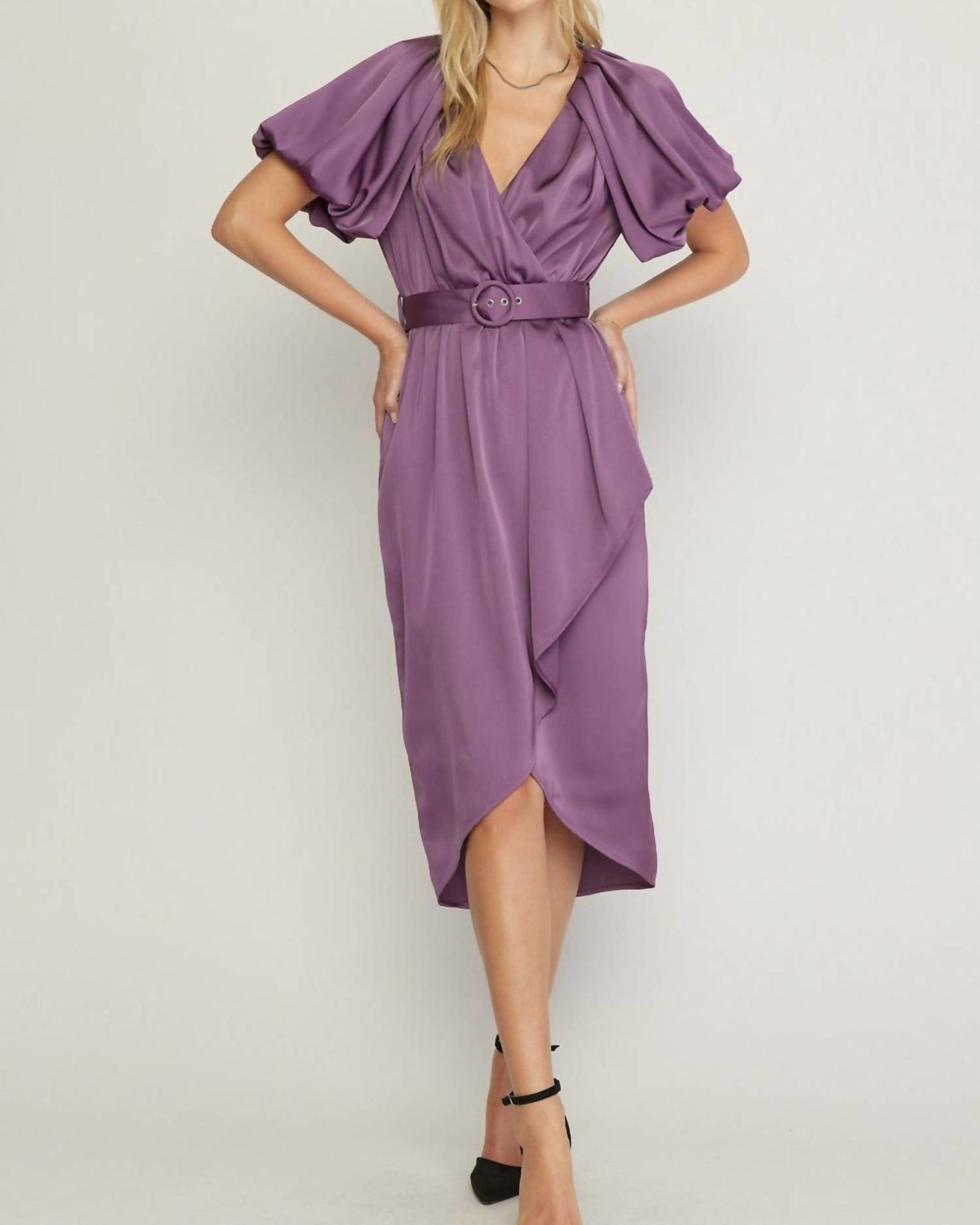 The All Eyes On You Satin Wrap Dress In Purple | Purple