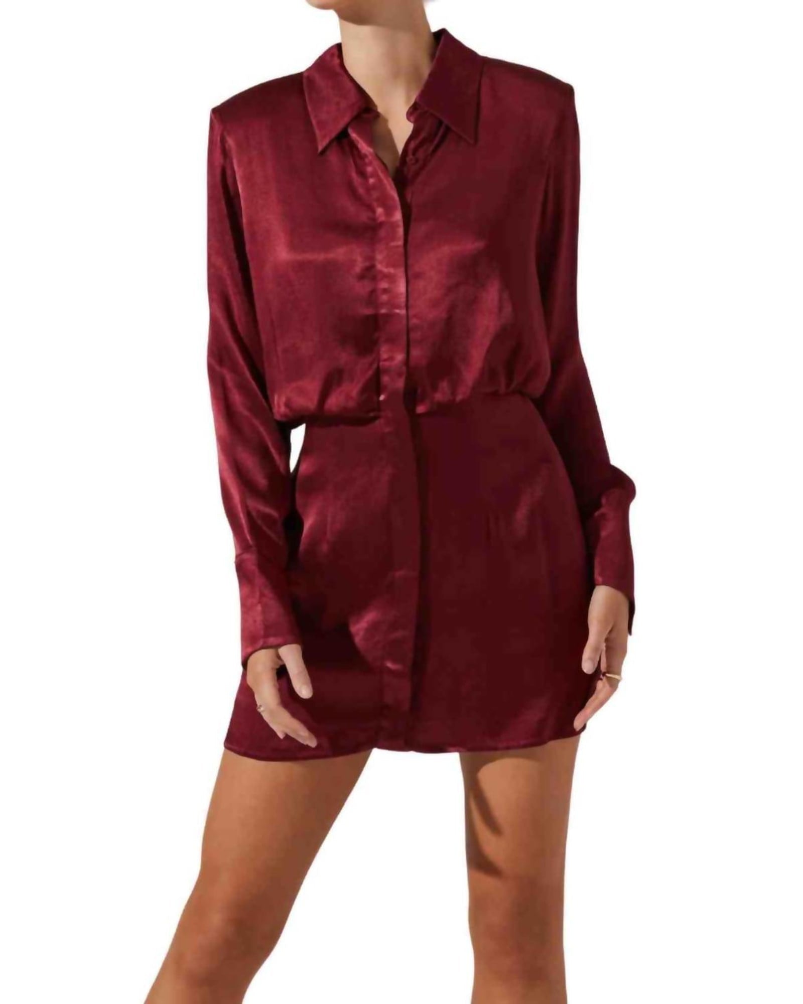 Ruth Satin Shirt Mini Dress In Wine | Wine