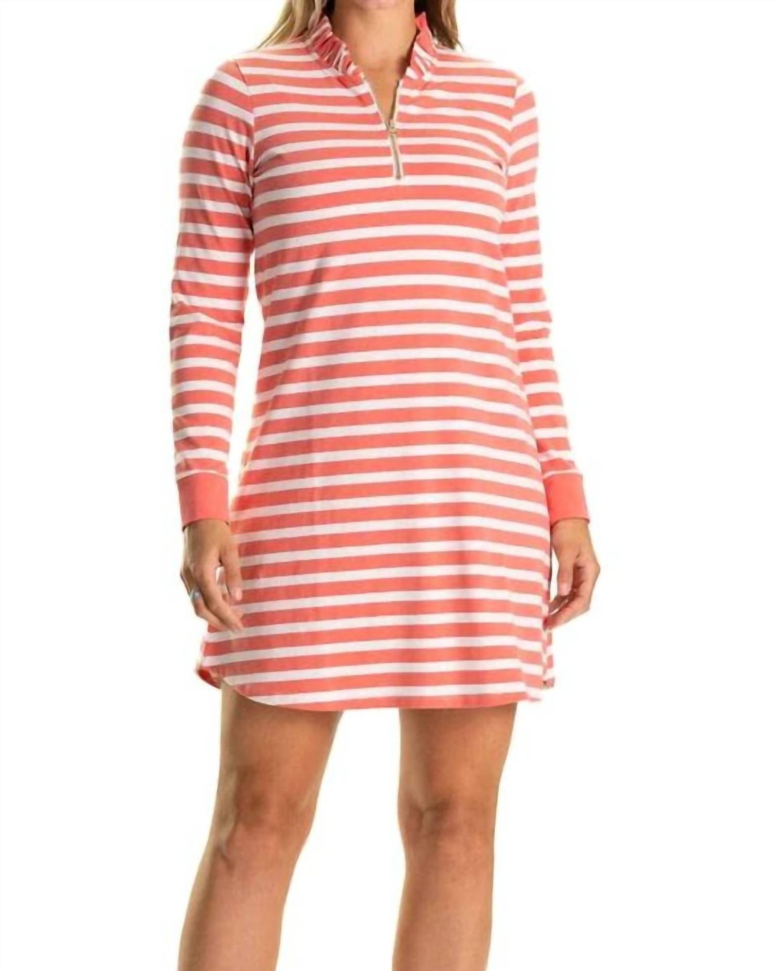 Solange Dress In Coral/White Stripe | Coral/White Stripe