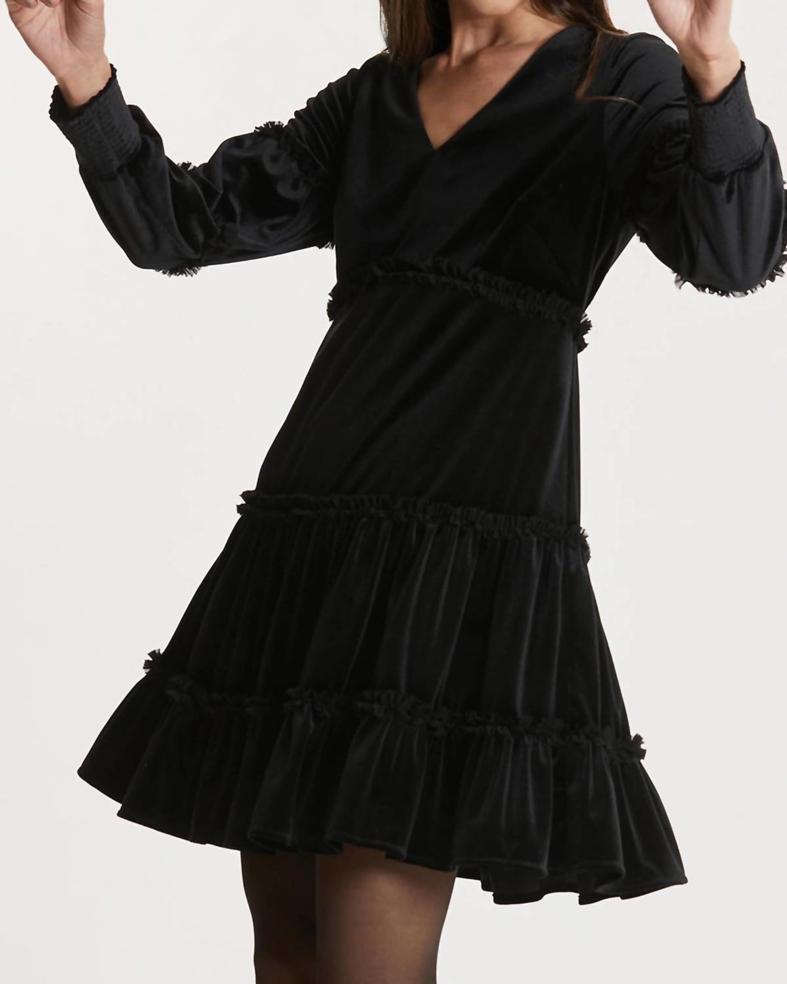Polly Chiffon Velvet Dress In Black | Black